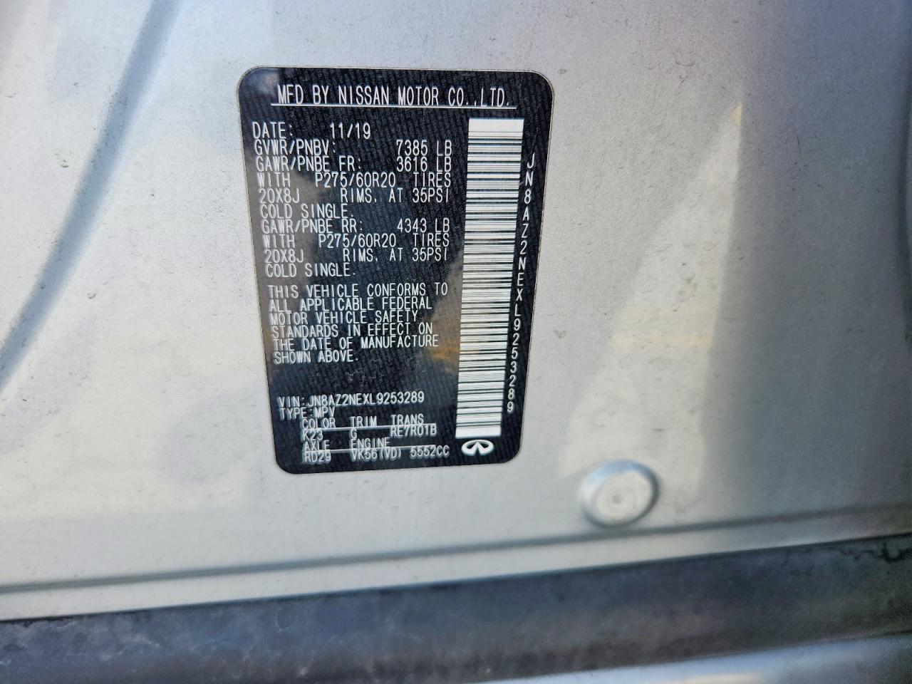 2020 Infiniti Qx80 Luxe Silver vin: JN8AZ2NEXL9253289
