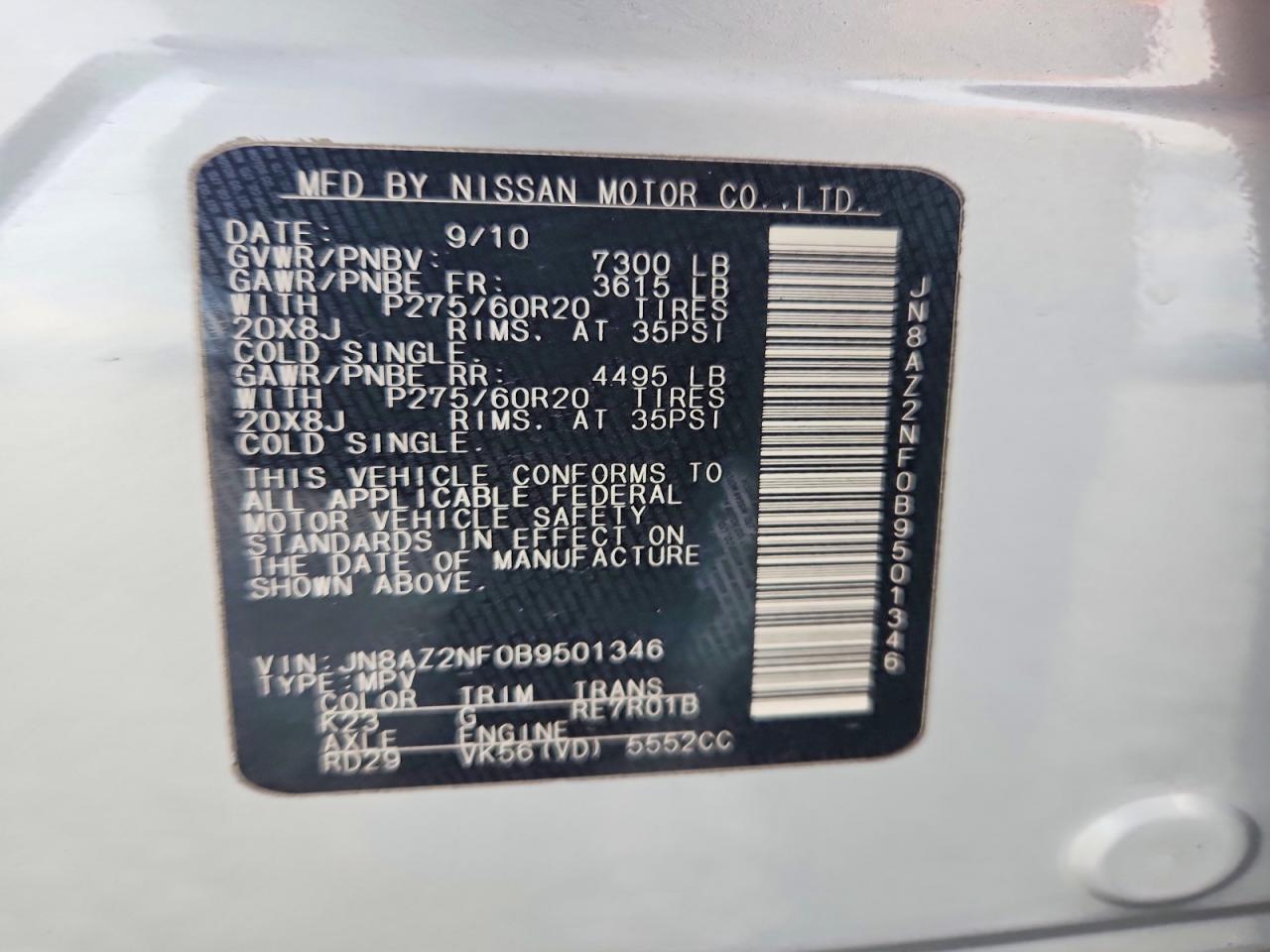 2011 Infiniti Qx56 Base Silver vin: JN8AZ2NF0B9501346