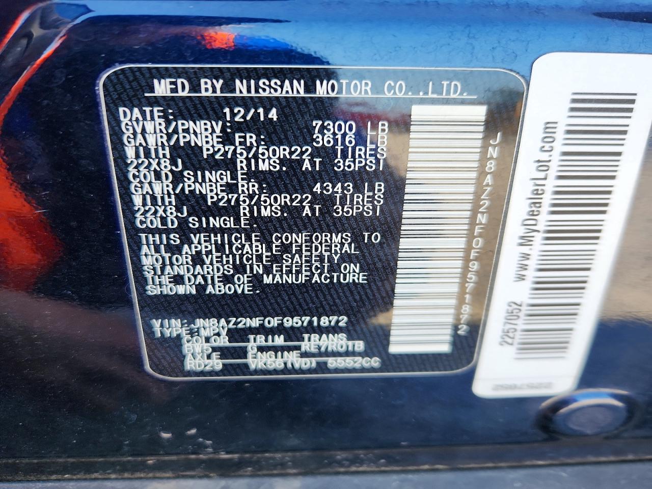 2015 Infiniti Qx80 Base Blue vin: JN8AZ2NF0F9571872