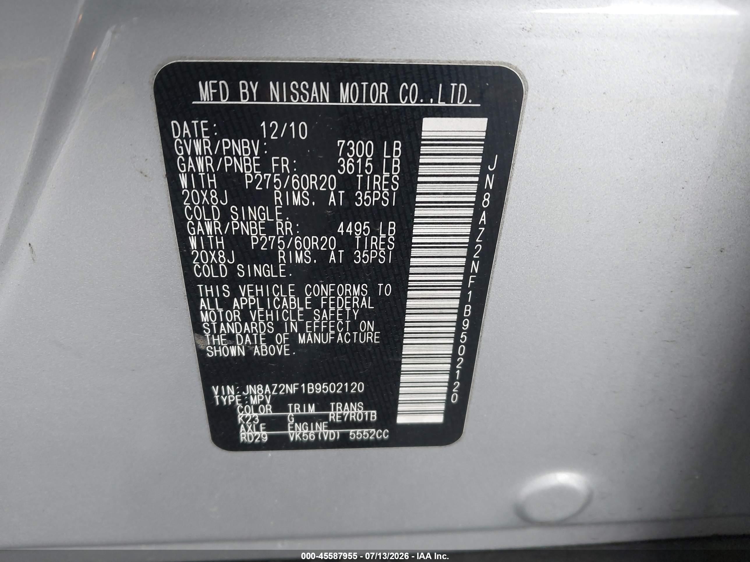 2011 Infiniti Qx56   Silver vin: JN8AZ2NF1B9502120