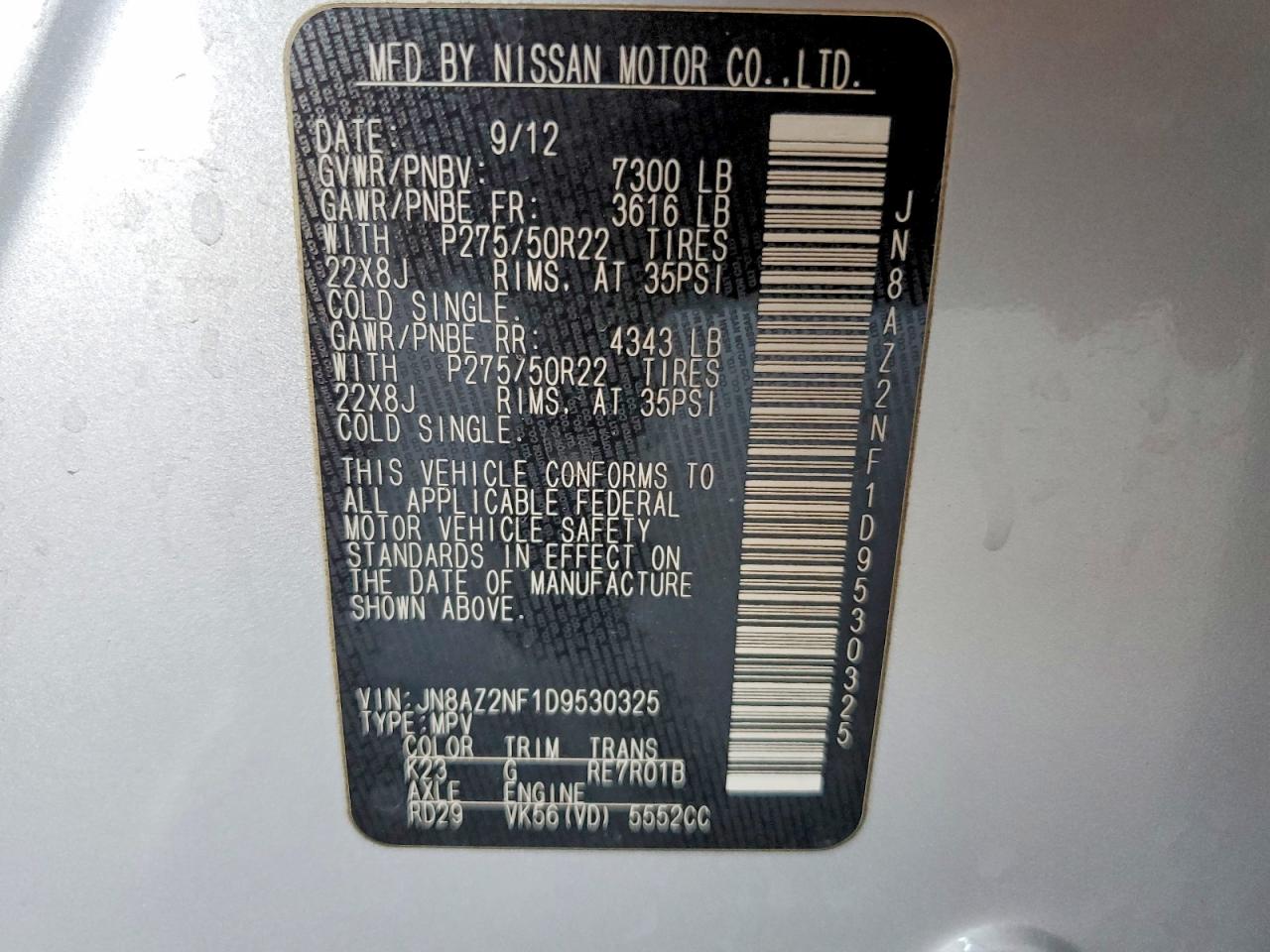2013 Infiniti Qx56 Base Silver vin: JN8AZ2NF1D9530325