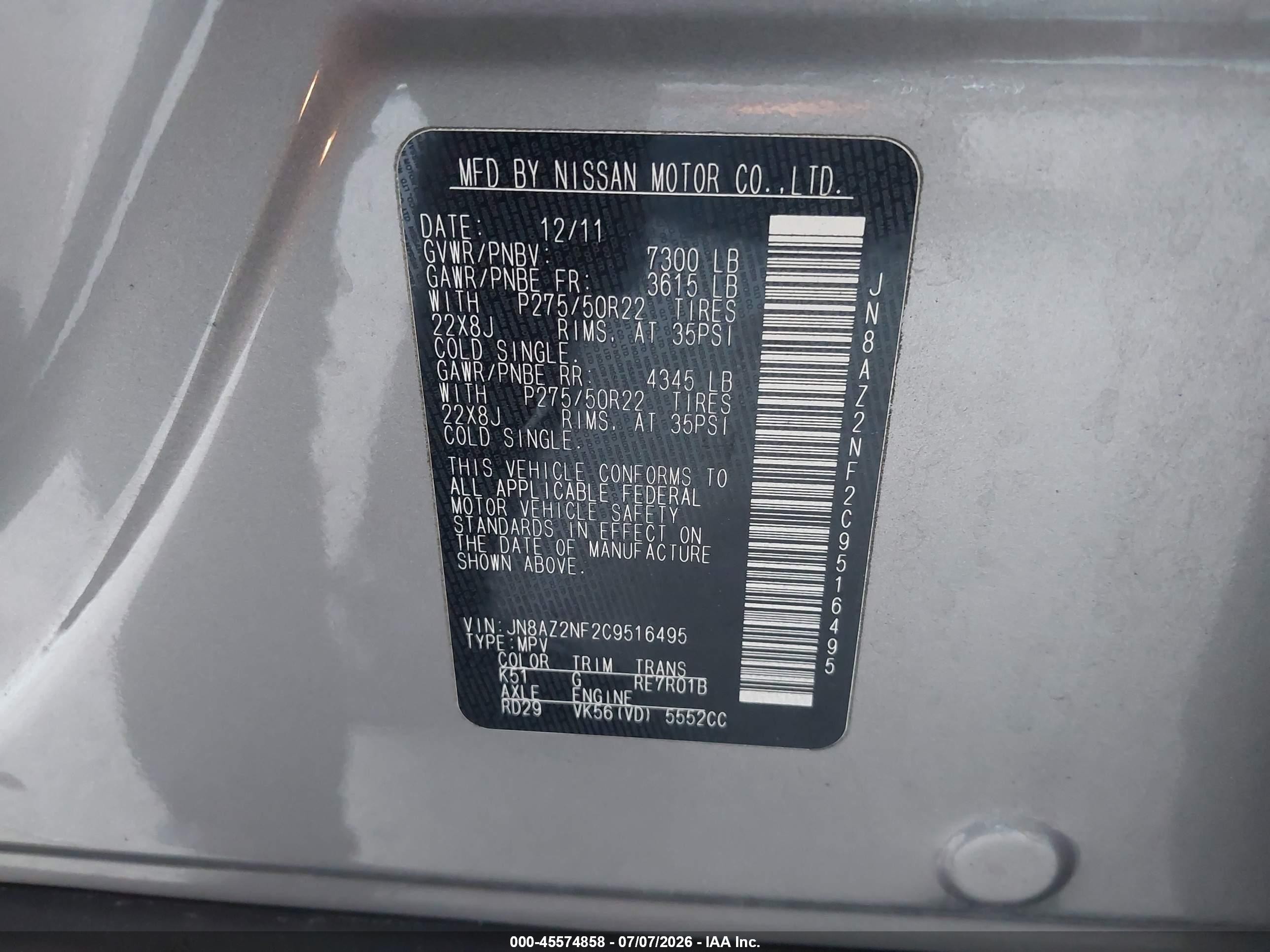 2012 Infiniti Qx56   Gray vin: JN8AZ2NF2C9516495