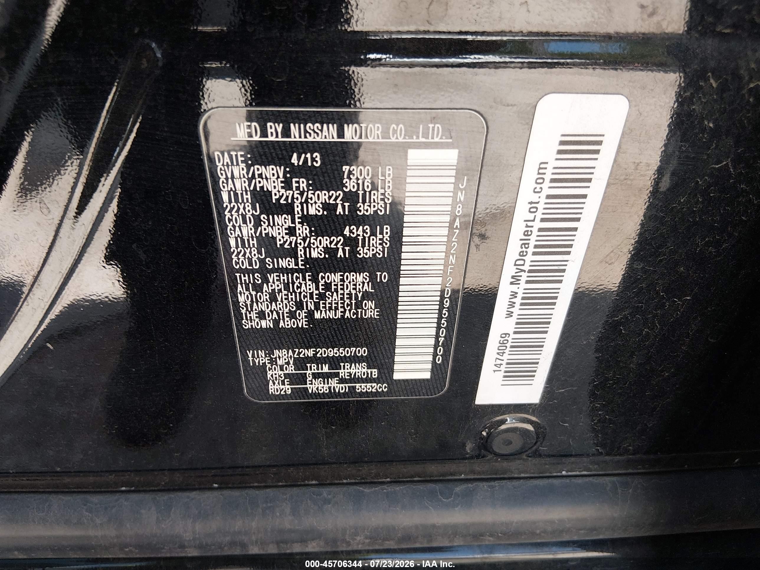 2013 Infiniti Qx56 Black vin: JN8AZ2NF2D9550700