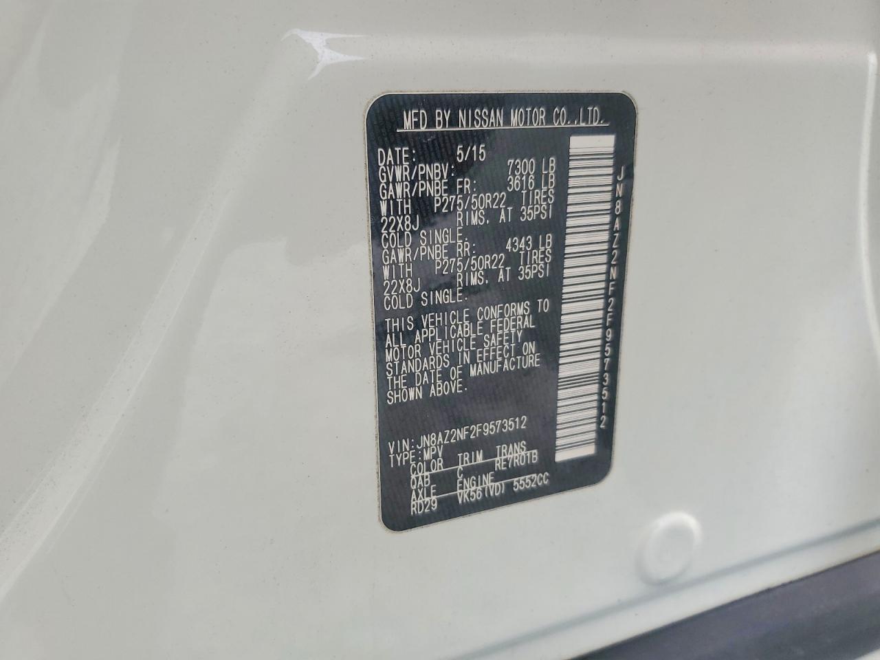 2015 Infiniti Qx80 Base White vin: JN8AZ2NF2F9573512