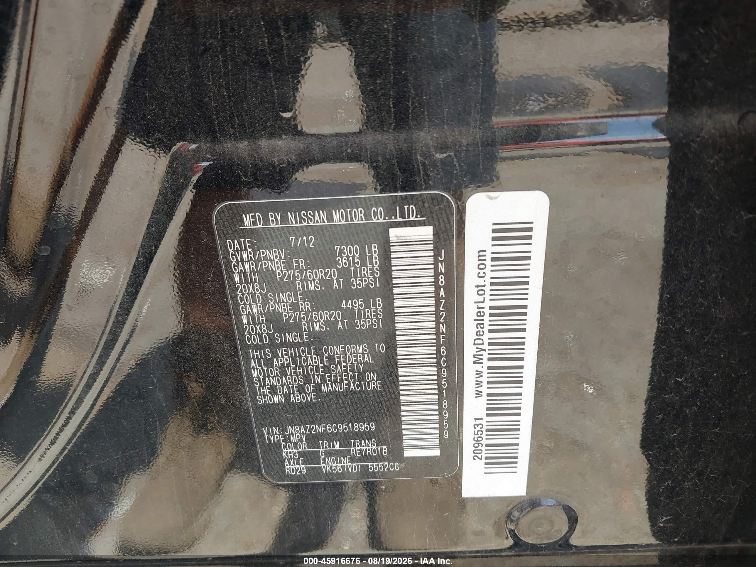 2012 Infiniti Qx56 Black vin: JN8AZ2NF6C9518959