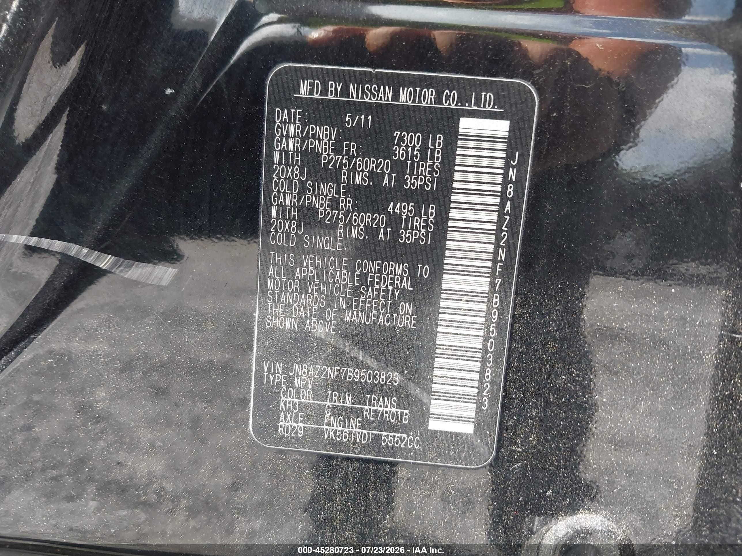 2011 Infiniti Qx56   Black vin: JN8AZ2NF7B9503823