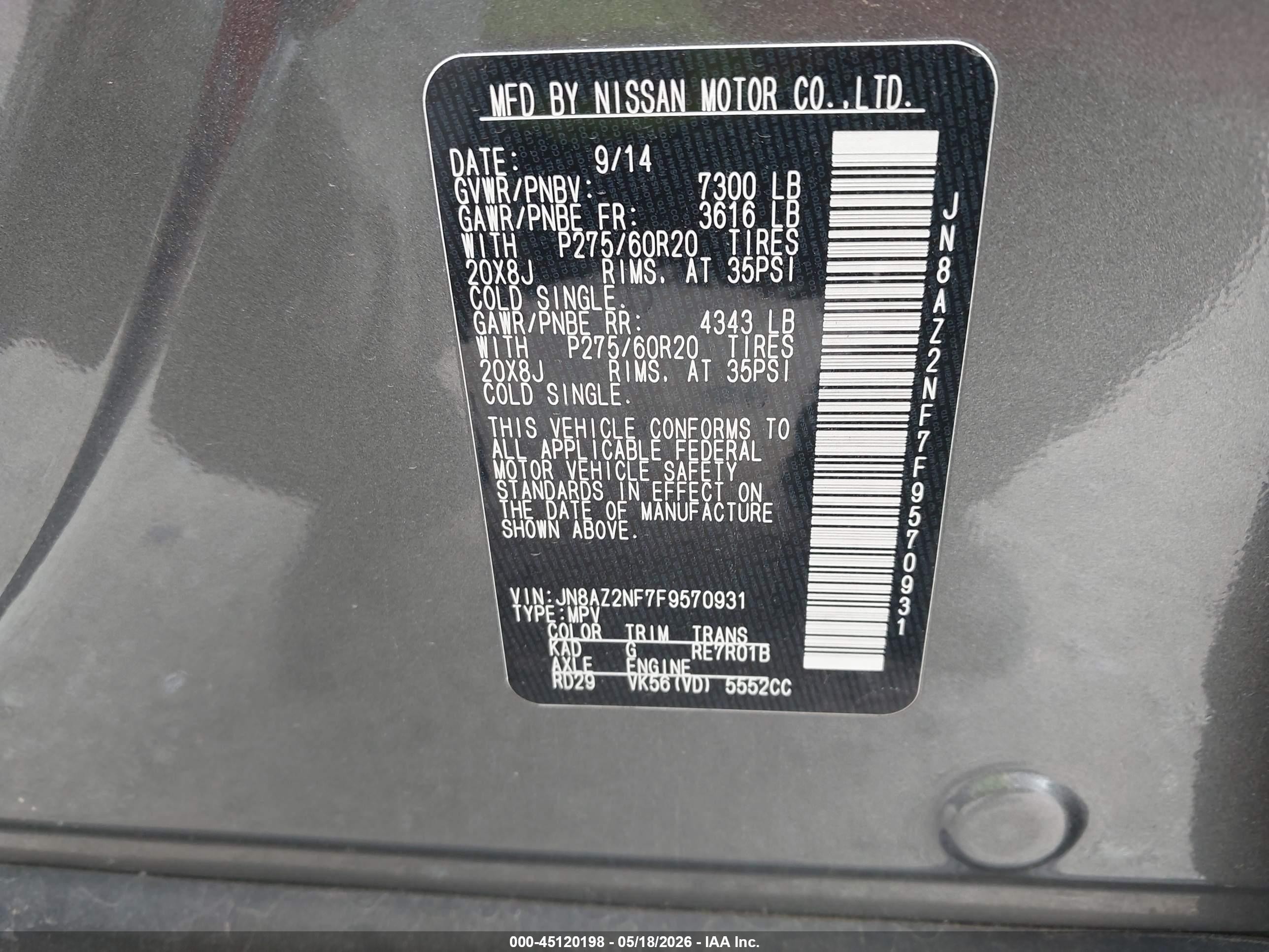 2015 Infiniti Qx80   Gray vin: JN8AZ2NF7F9570931