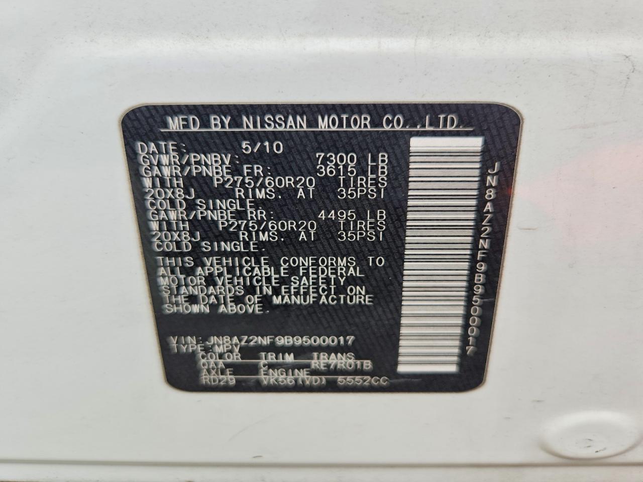 2011 Infiniti Qx56 Base White vin: JN8AZ2NF9B9500017