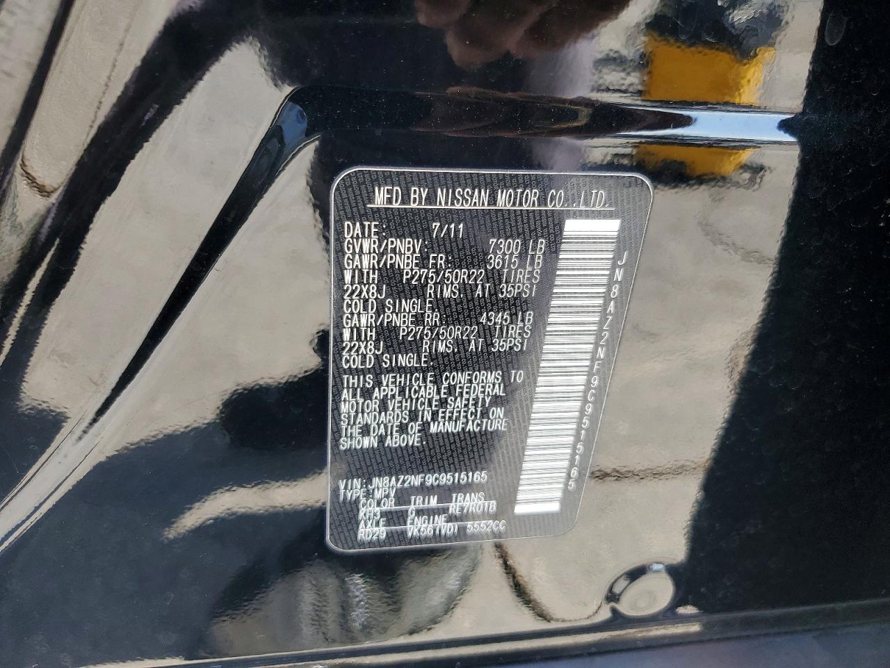 2012 Infiniti Qx56 Base Black vin: JN8AZ2NF9C9515165