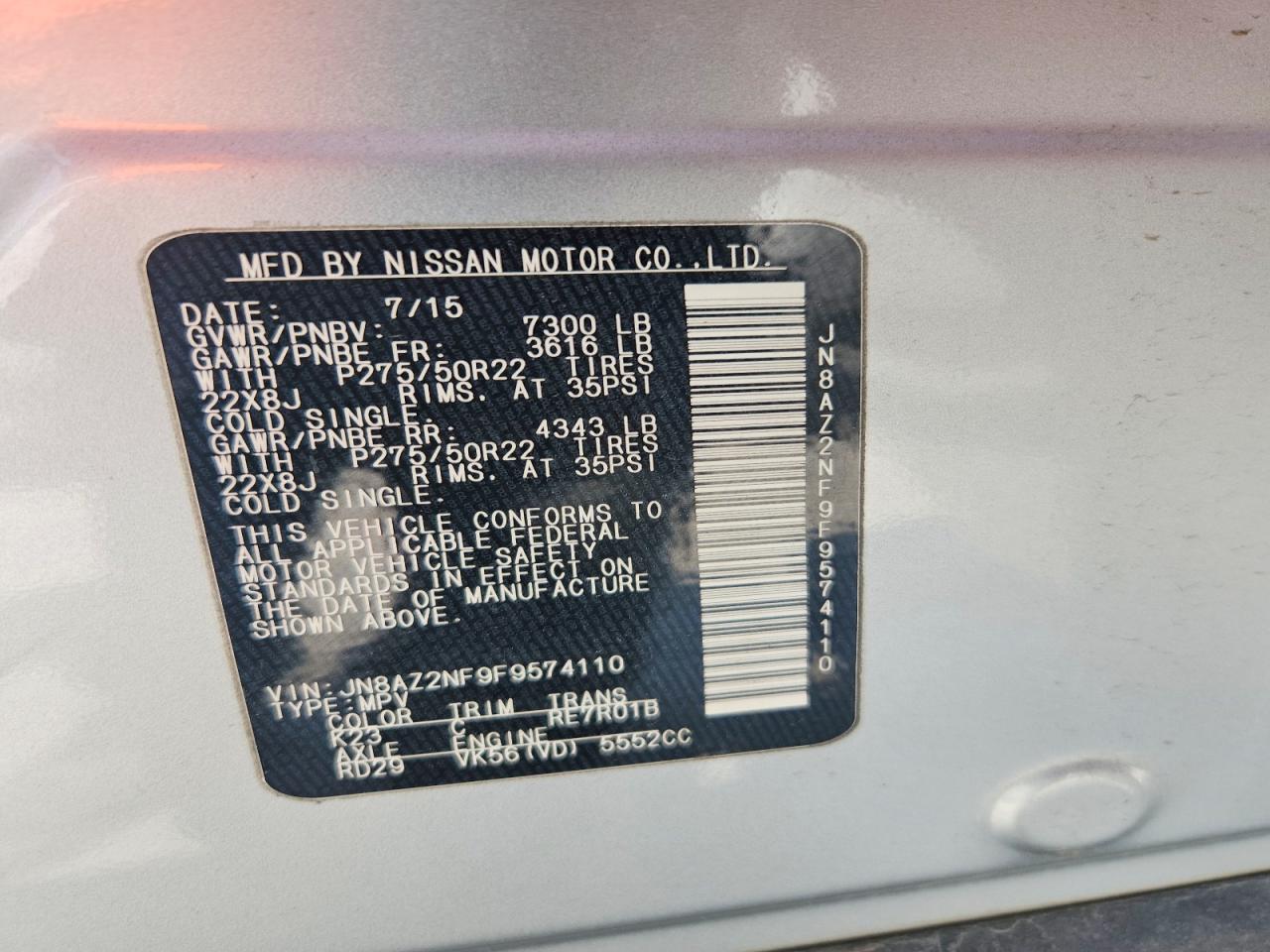 2015 Infiniti Qx80 Base Silver vin: JN8AZ2NF9F9574110