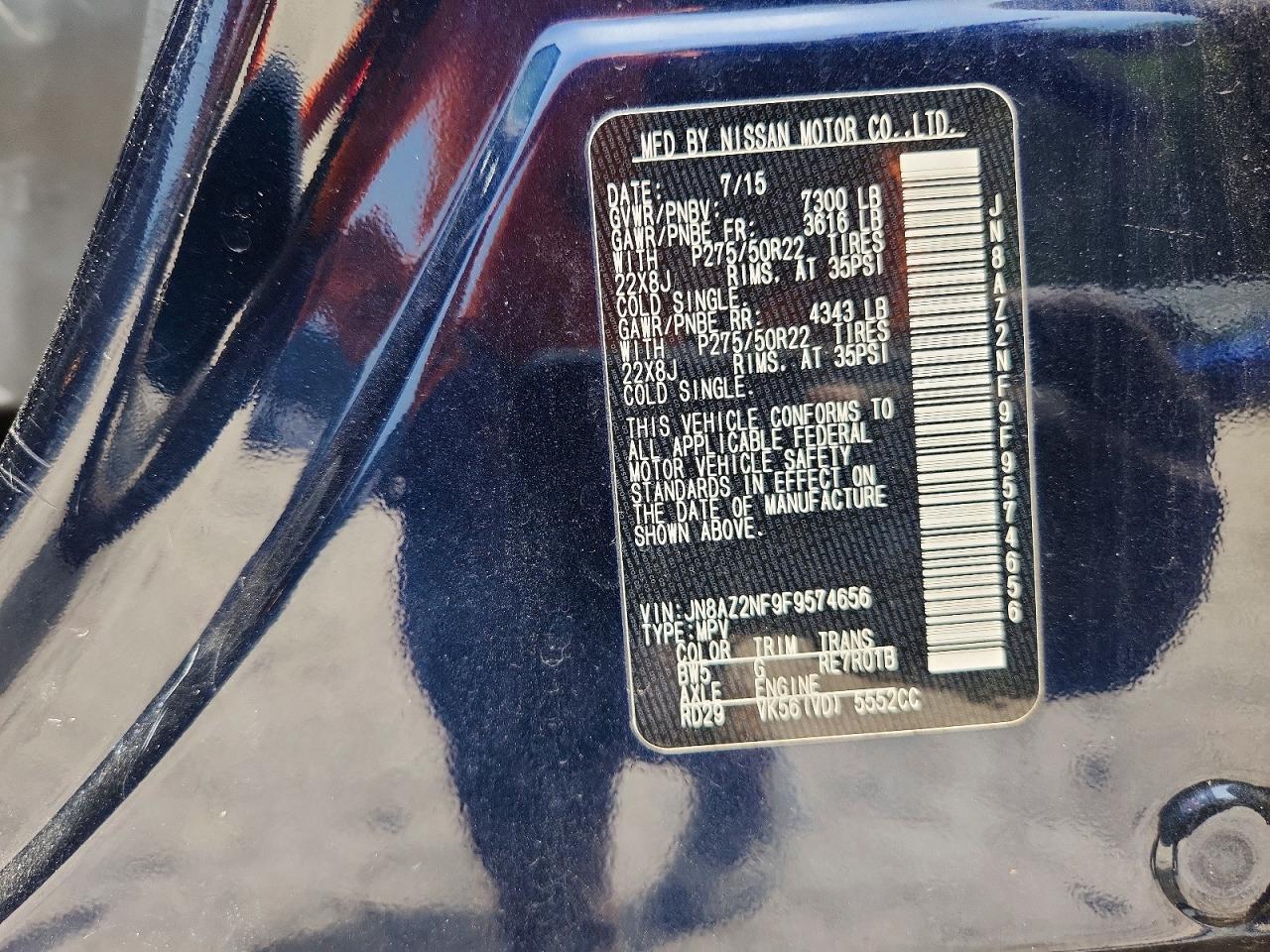 2015 Infiniti Qx80 Base Blue vin: JN8AZ2NF9F9574656