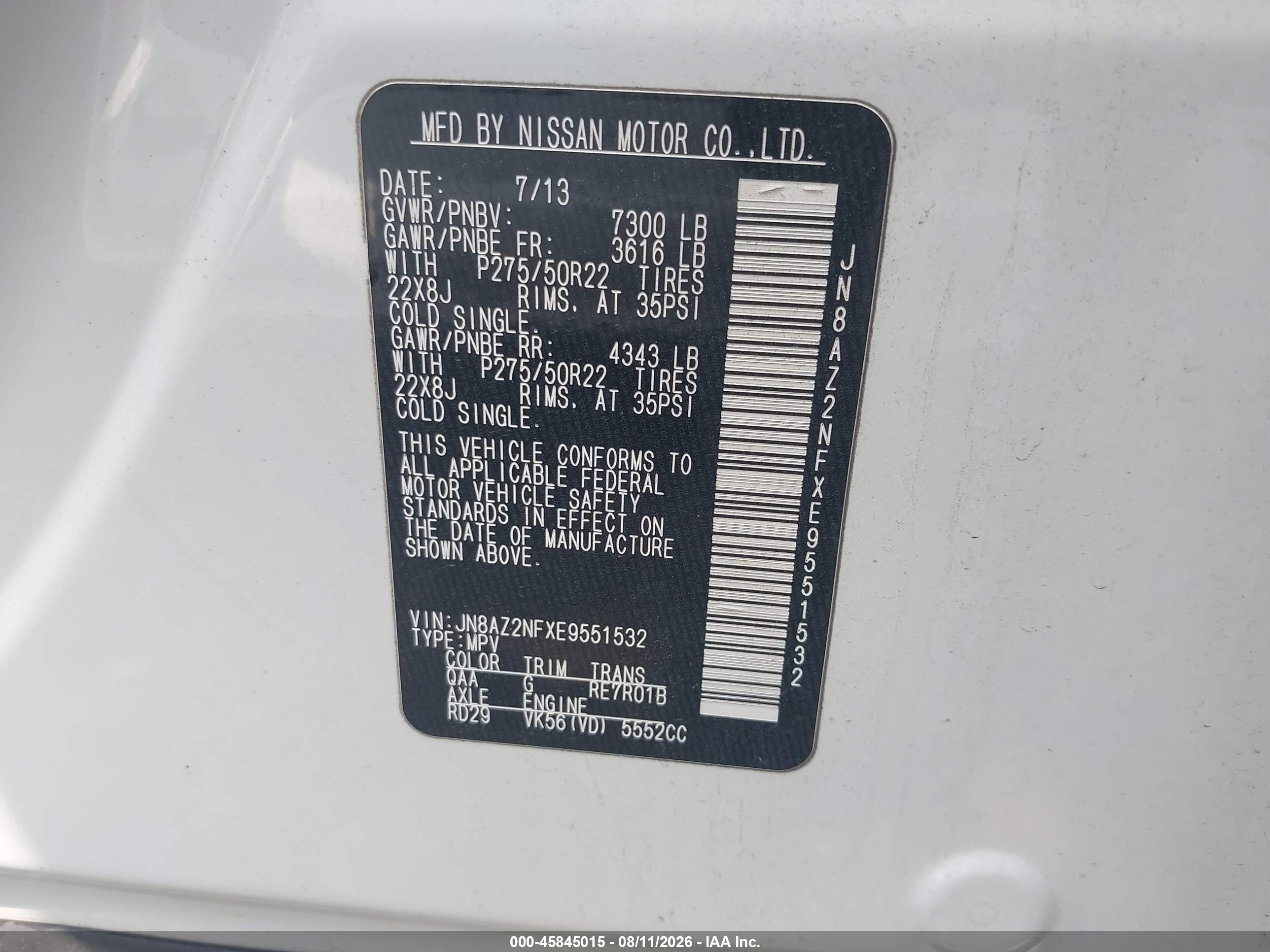 2014 Infiniti Qx80   White vin: JN8AZ2NFXE9551532
