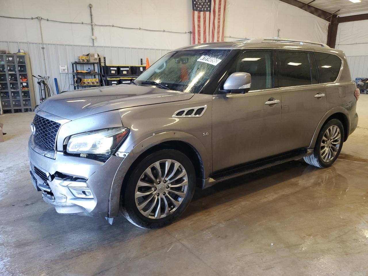 2015 Infiniti Qx80 Base Gray vin: JN8AZ2NFXF9573192 Damage: Left Front Fender, Dent(S) W/ Paint Dmg, 7 To 8 Inches