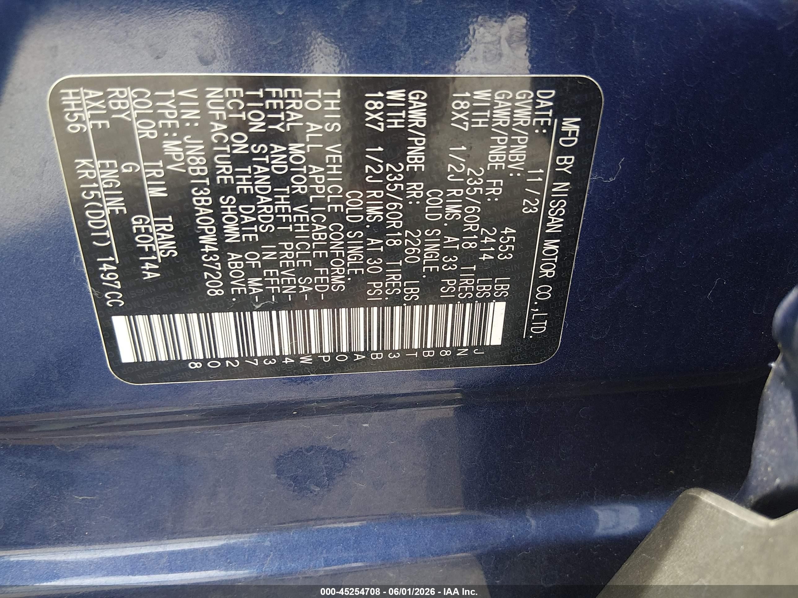 2023 Nissan Rogue Sv Fwd Blue vin: JN8BT3BA0PW437208
