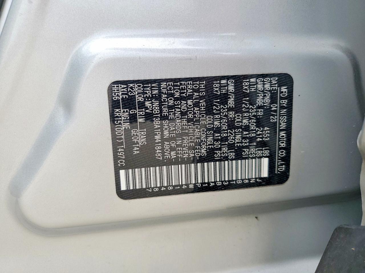 2023 Nissan Rogue Sv Silver vin: JN8BT3BA1PW418487