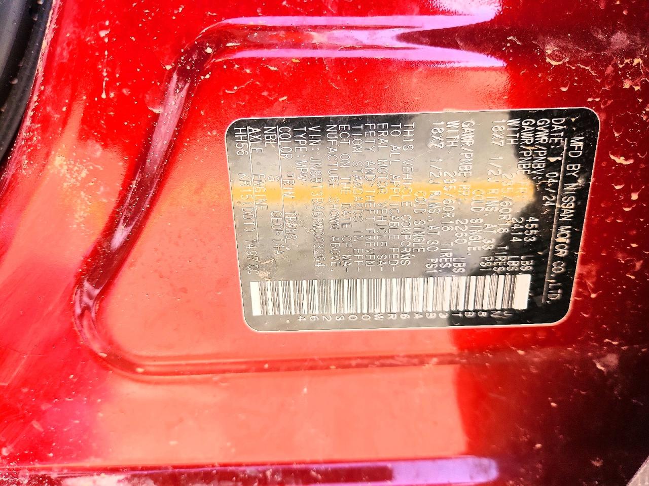 2024 Nissan Rogue Sv Red vin: JN8BT3BA6RW003264