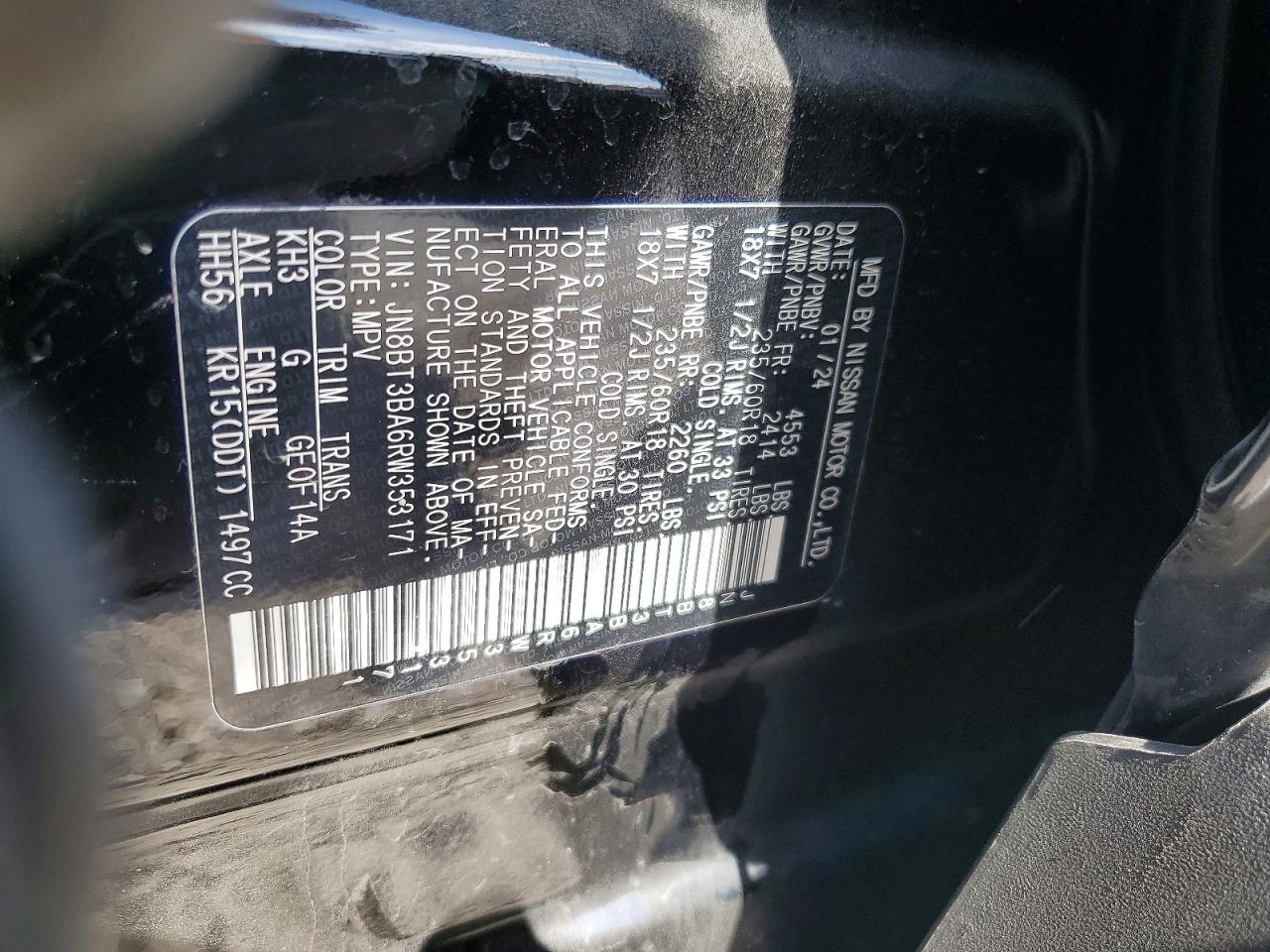2024 Nissan Rogue Sv Black vin: JN8BT3BA6RW353171