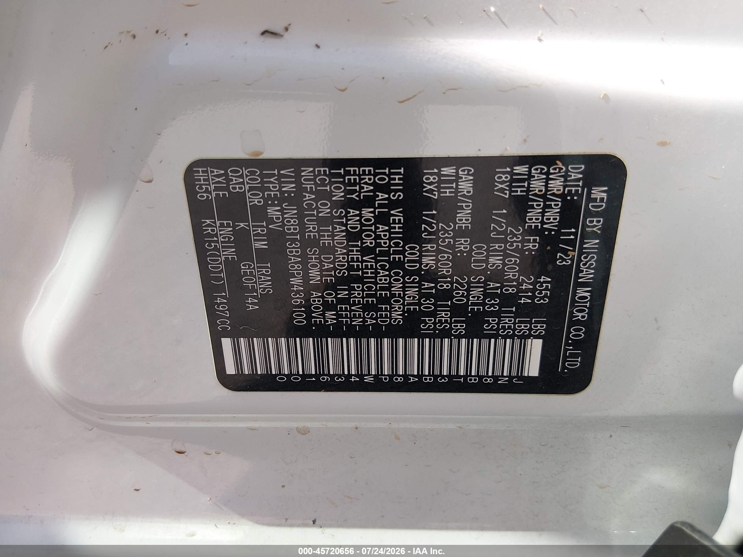 2023 Nissan Rogue Sv Fwd White vin: JN8BT3BA8PW436100