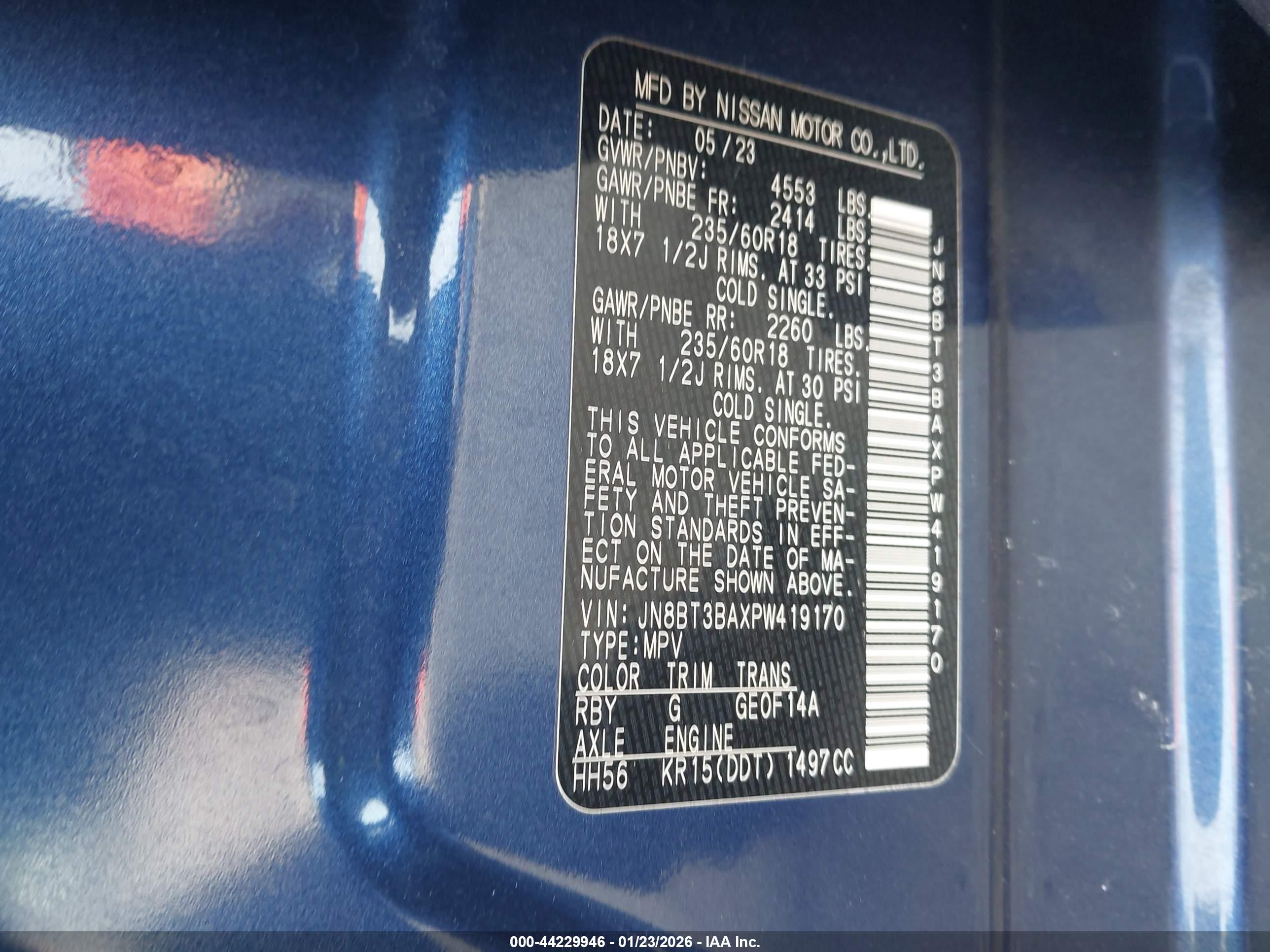 2023 Nissan Rogue Sv Fwd Blue vin: JN8BT3BAXPW419170