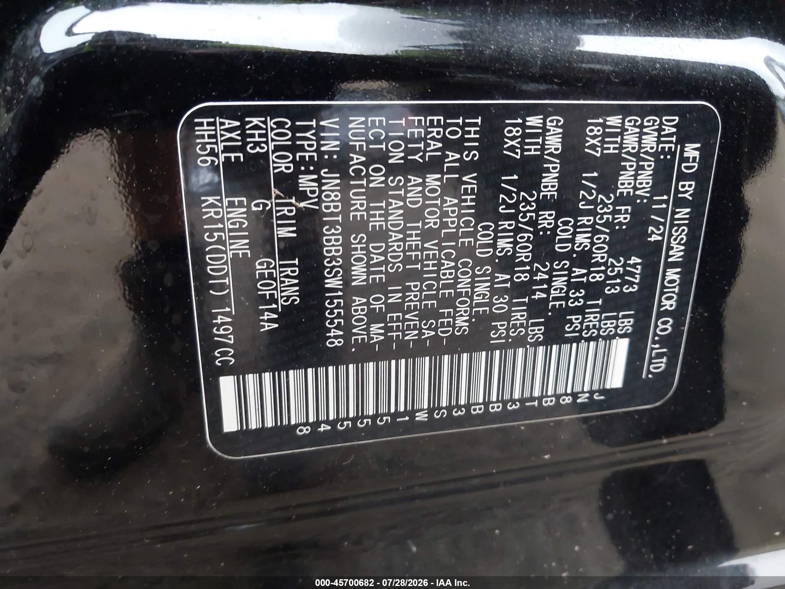 2025 Nissan Rogue Sv Intelligent Awd Black vin: JN8BT3BB3SW155548