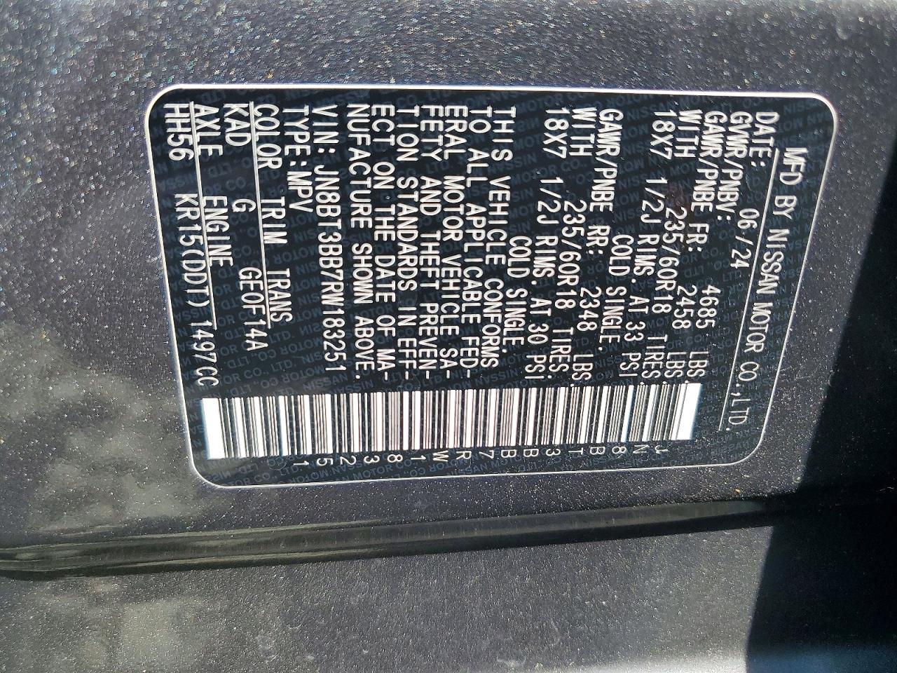 2024 Nissan Rogue Sv Gray vin: JN8BT3BB7RW183251