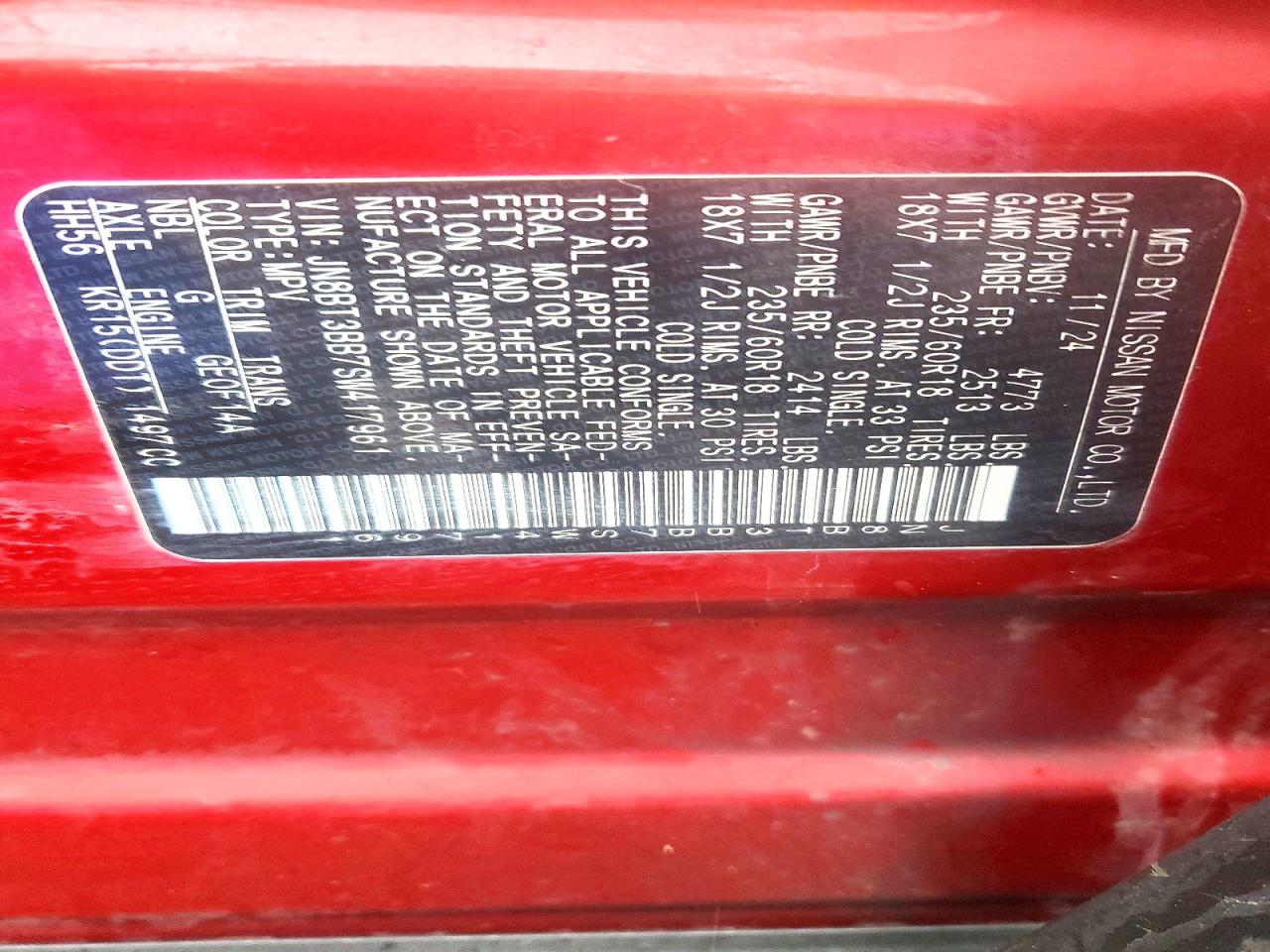 2025 Nissan Rogue Sv Red vin: JN8BT3BB7SW417961