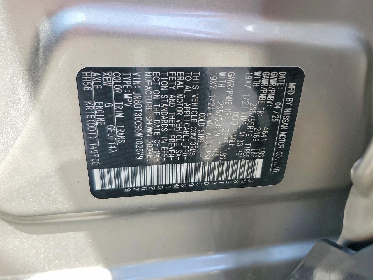 2025 Nissan Rogue Platinum Gold vin: JN8BT3DC9SW102679