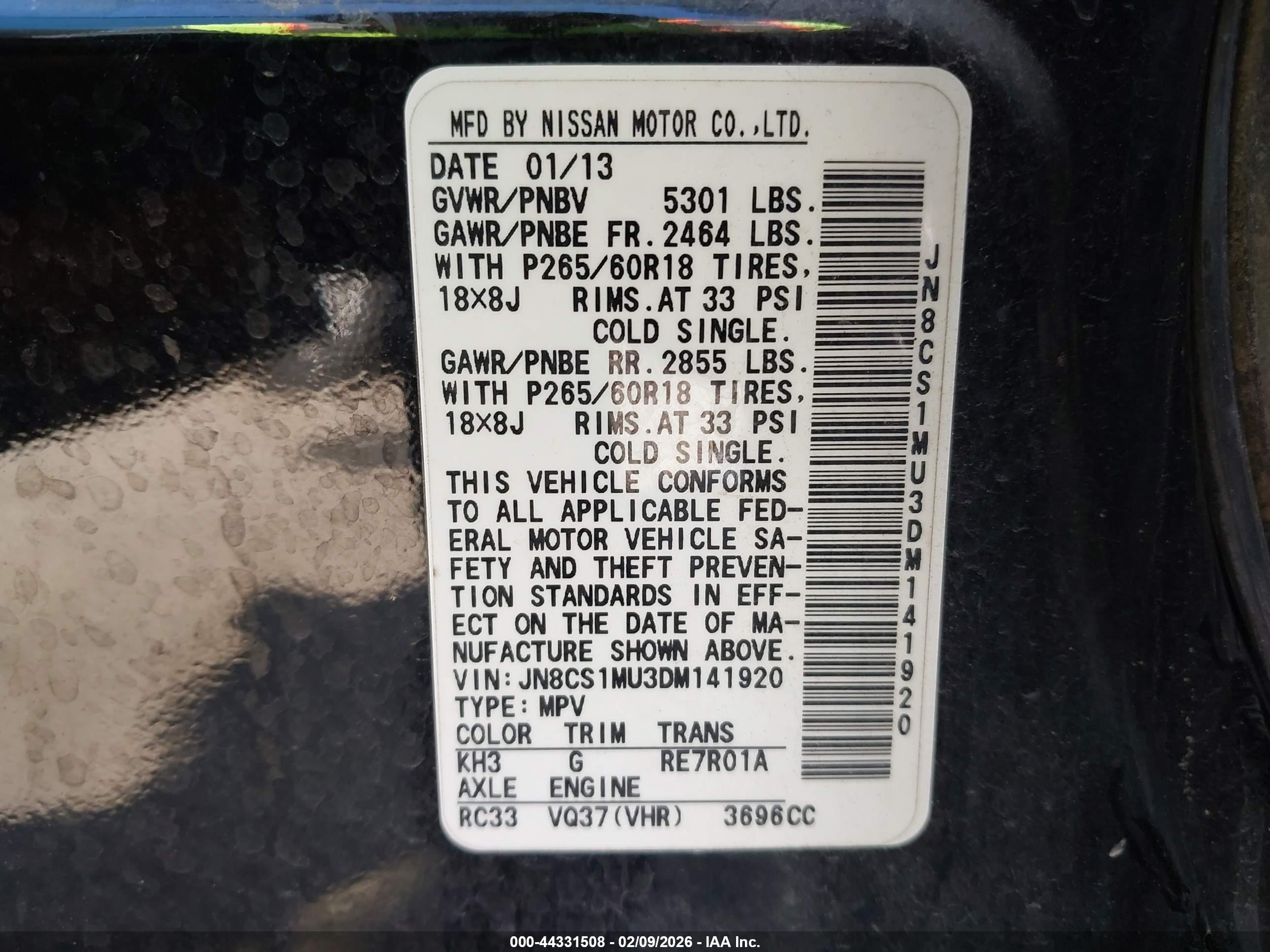 2013 Infiniti Fx37 Black vin: JN8CS1MU3DM141920