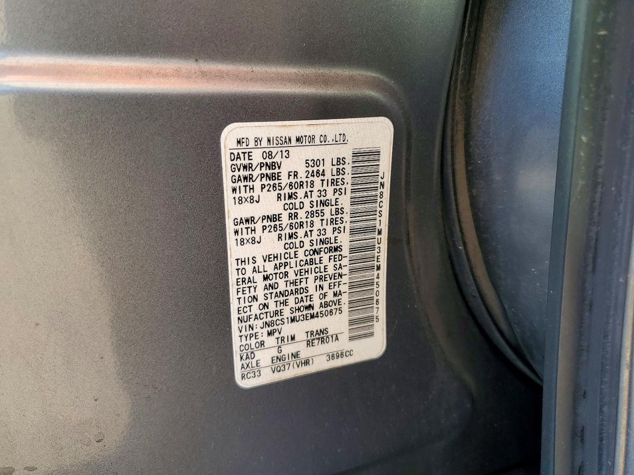 2014 Infiniti Qx70 Base Silver vin: JN8CS1MU3EM450675
