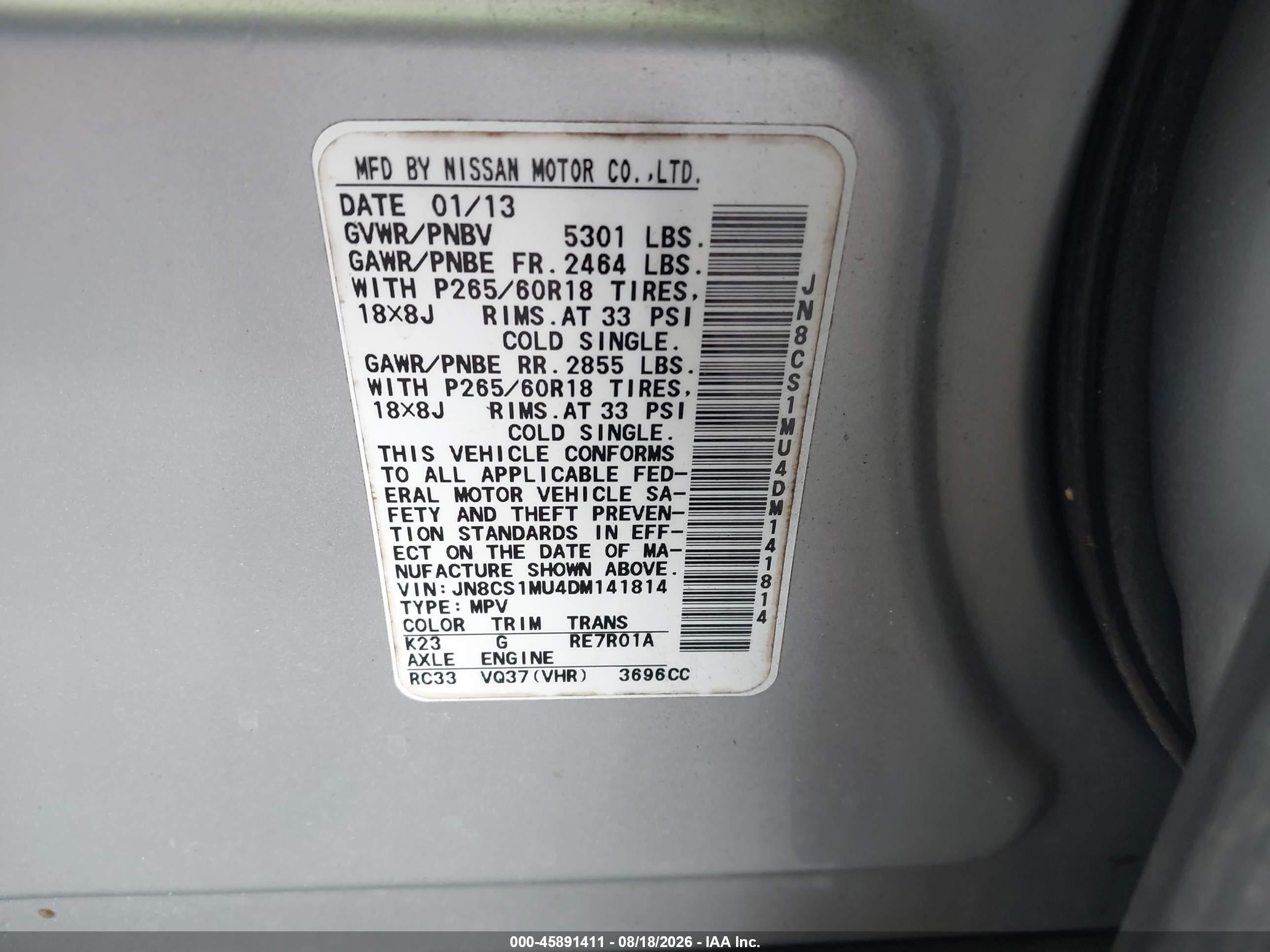 2013 Infiniti Fx37   Silver vin: JN8CS1MU4DM141814