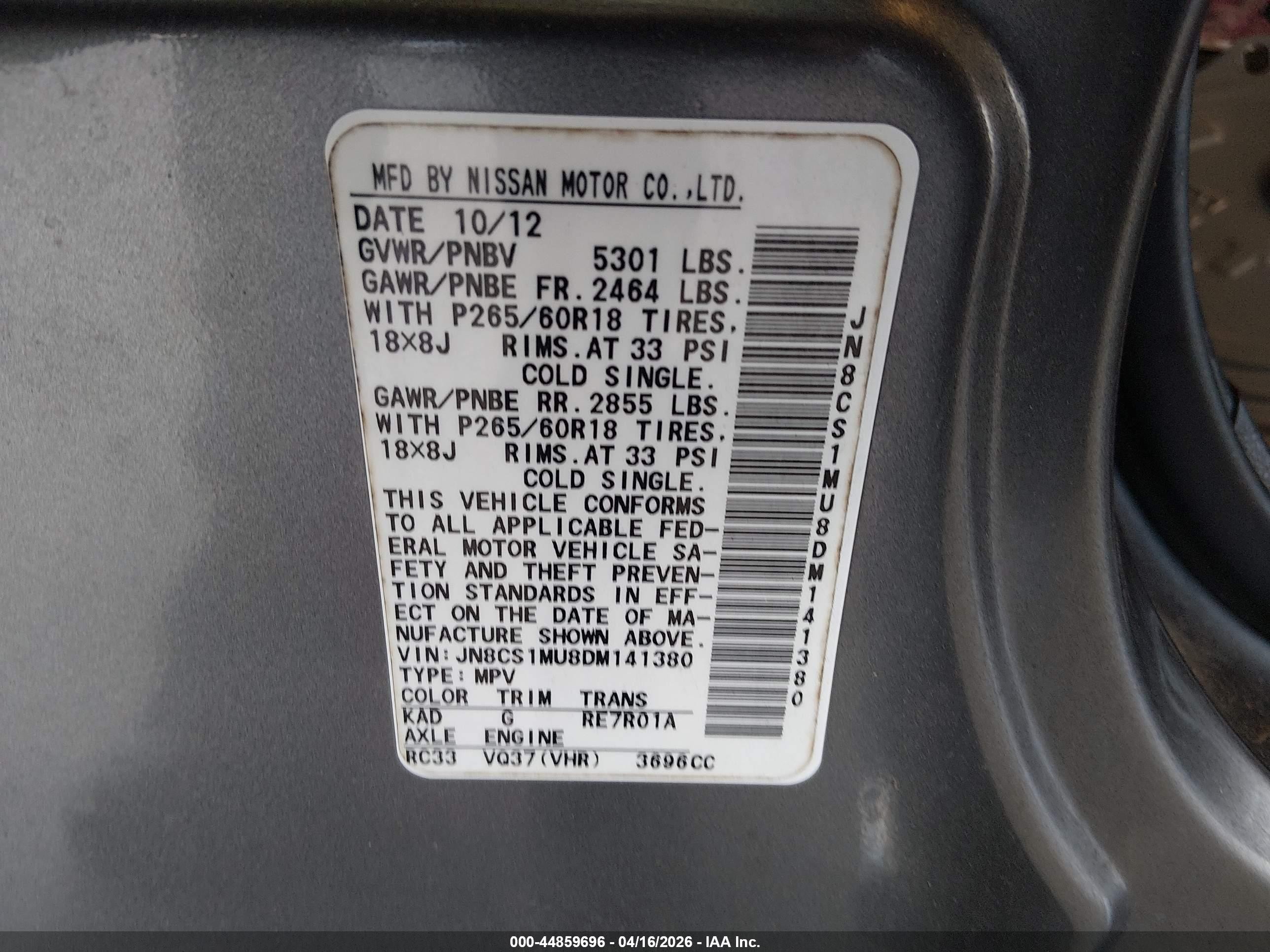 2013 Infiniti Fx37   Gray vin: JN8CS1MU8DM141380