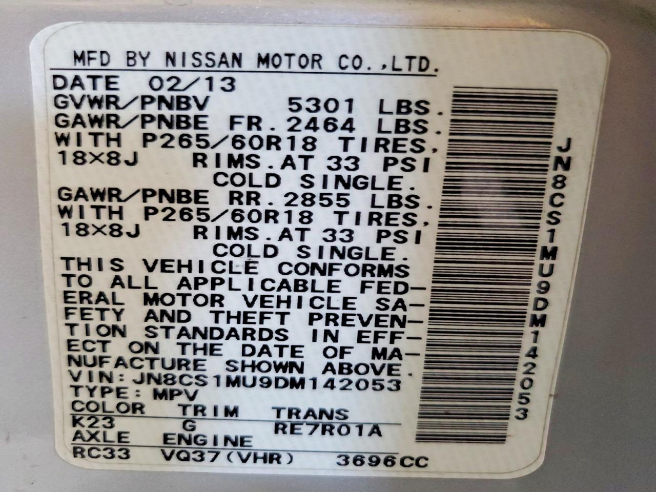 2013 Infiniti Fx37 Base Silver vin: JN8CS1MU9DM142053