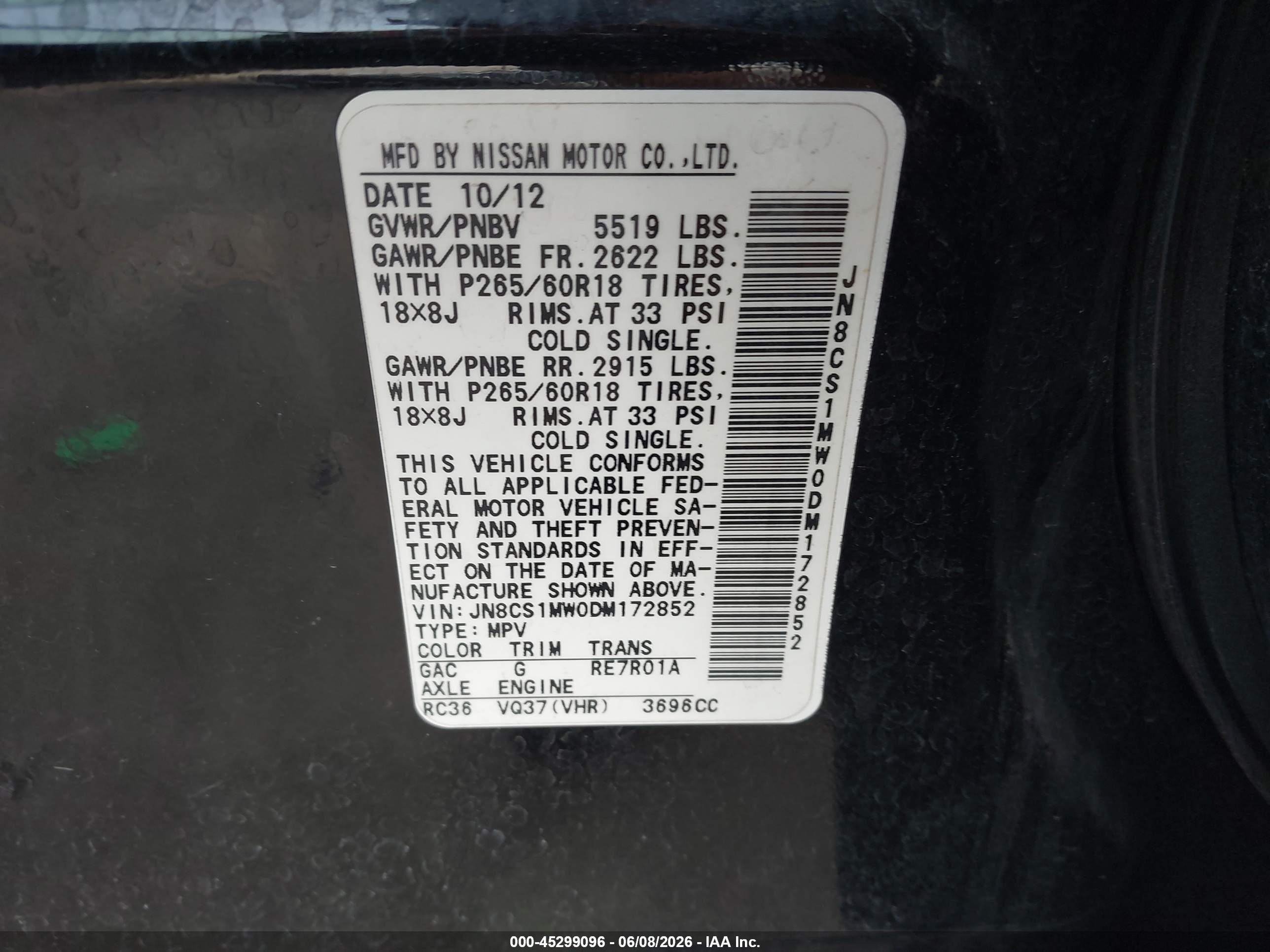 2013 Infiniti Fx37   Black vin: JN8CS1MW0DM172852