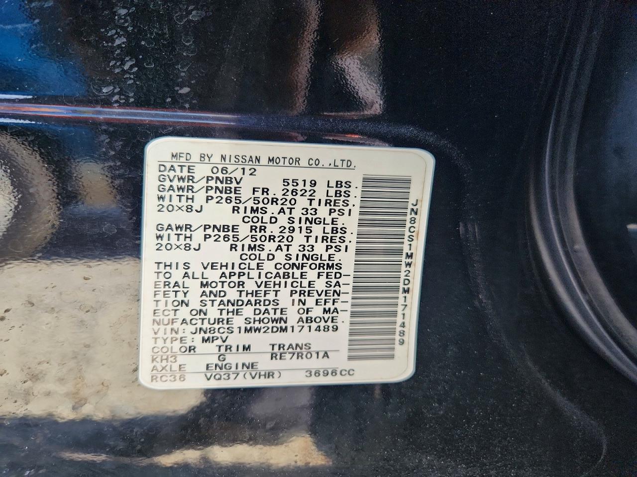 2013 Infiniti Fx37 Base Black vin: JN8CS1MW2DM171489