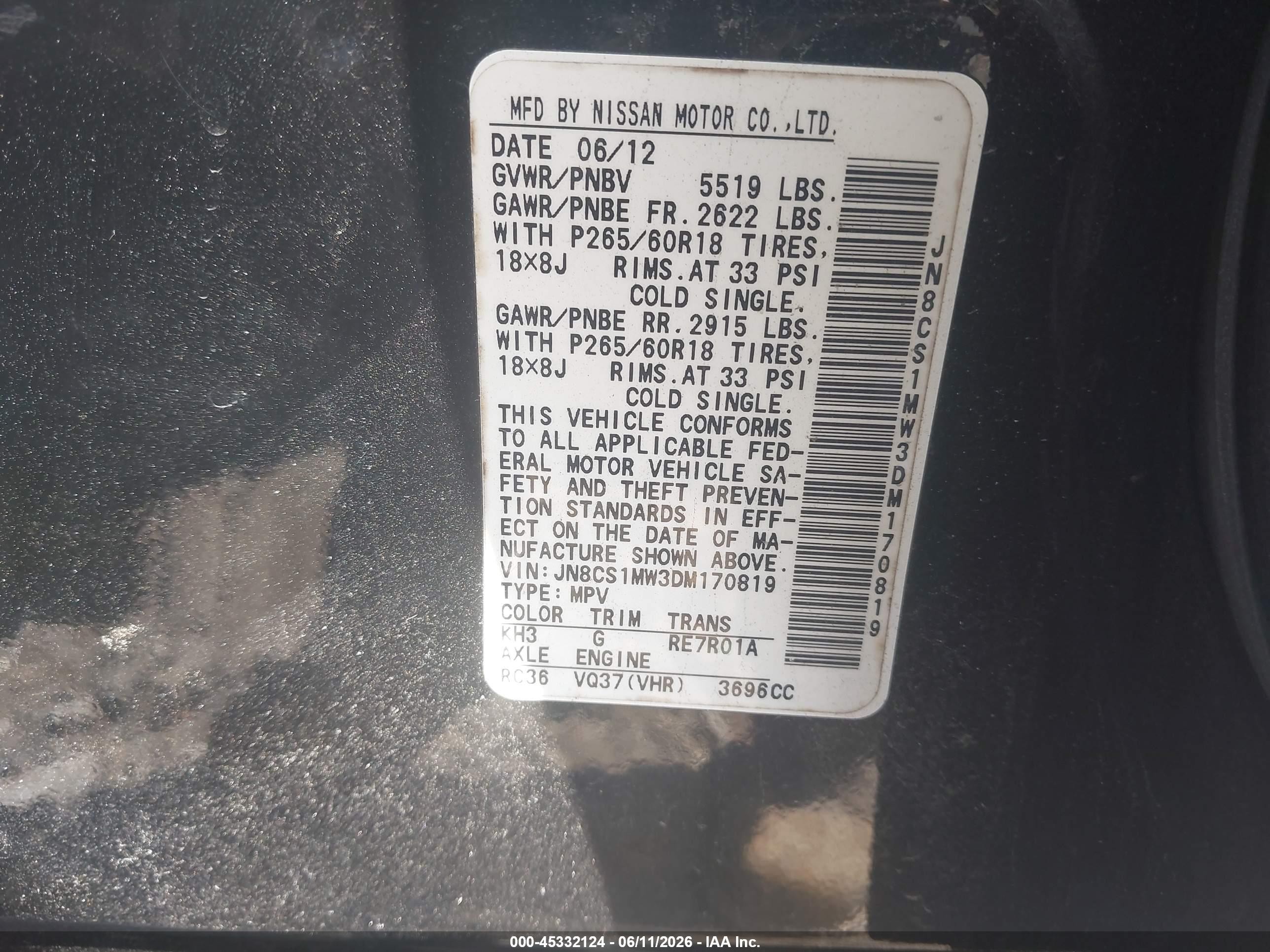 2013 Infiniti Fx37   Black vin: JN8CS1MW3DM170819