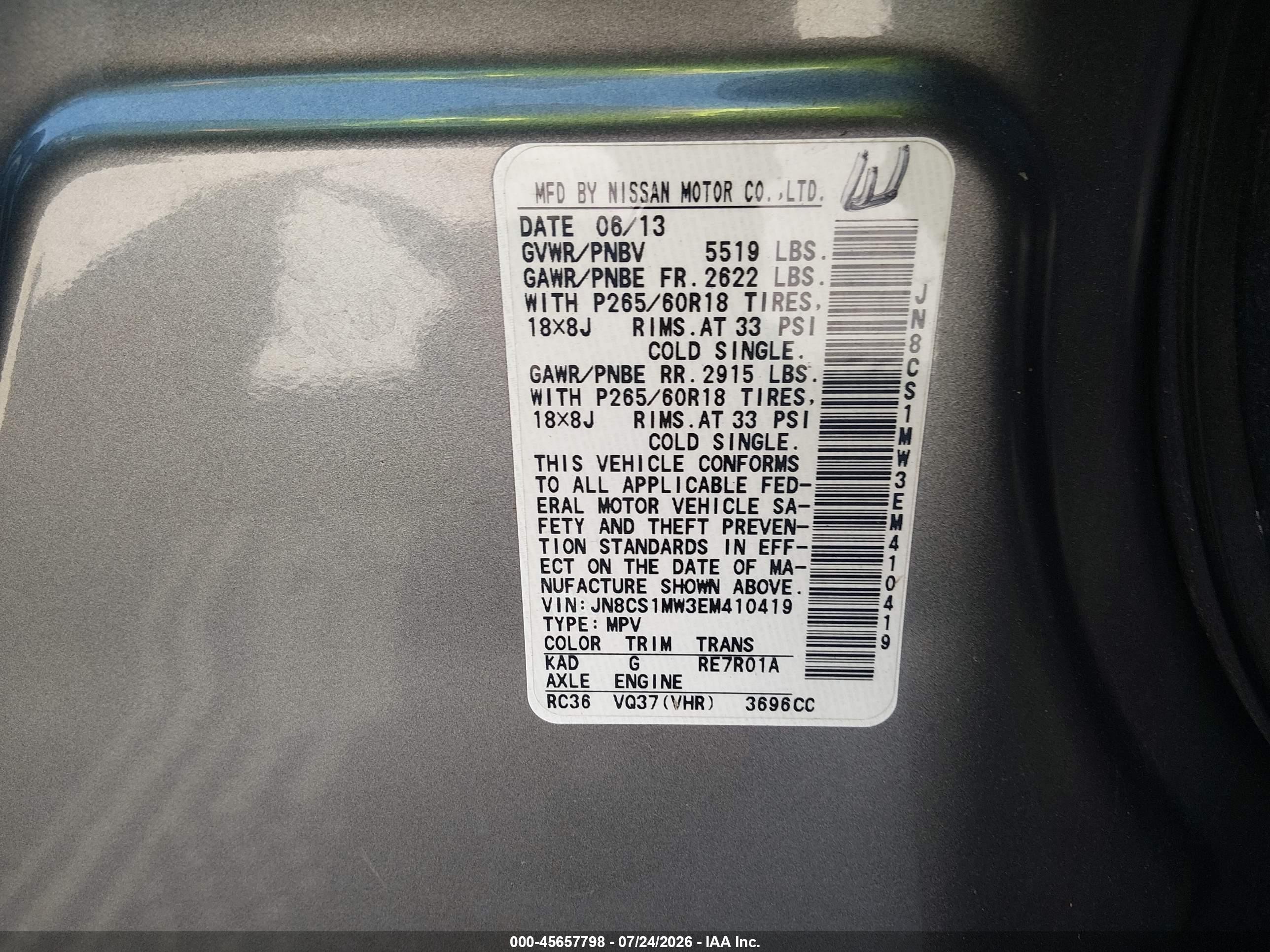 2014 Infiniti Qx70   Gray vin: JN8CS1MW3EM410419