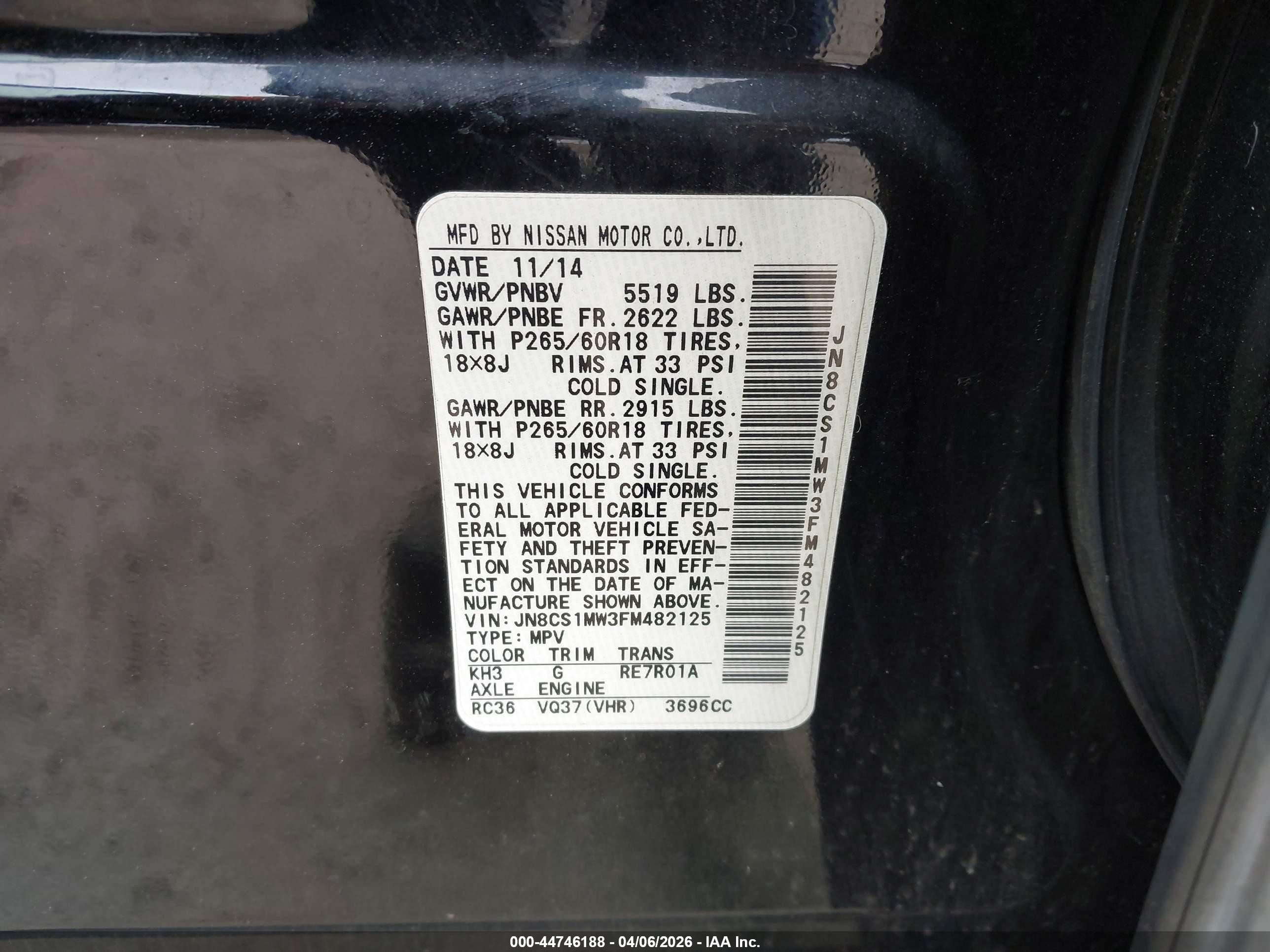 2015 Infiniti Qx70   Black vin: JN8CS1MW3FM482125