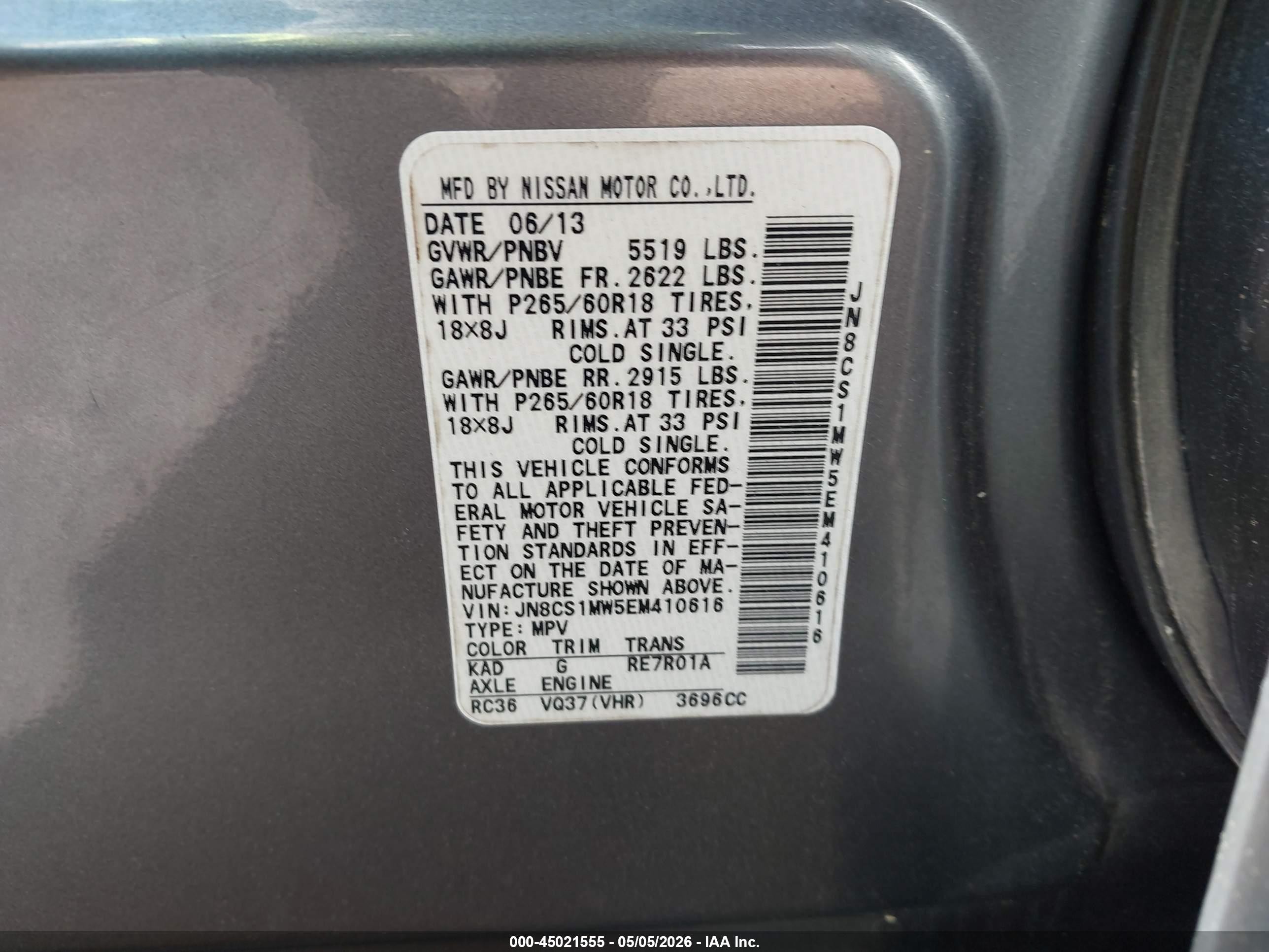 2014 Infiniti Qx70   Gray vin: JN8CS1MW5EM410616