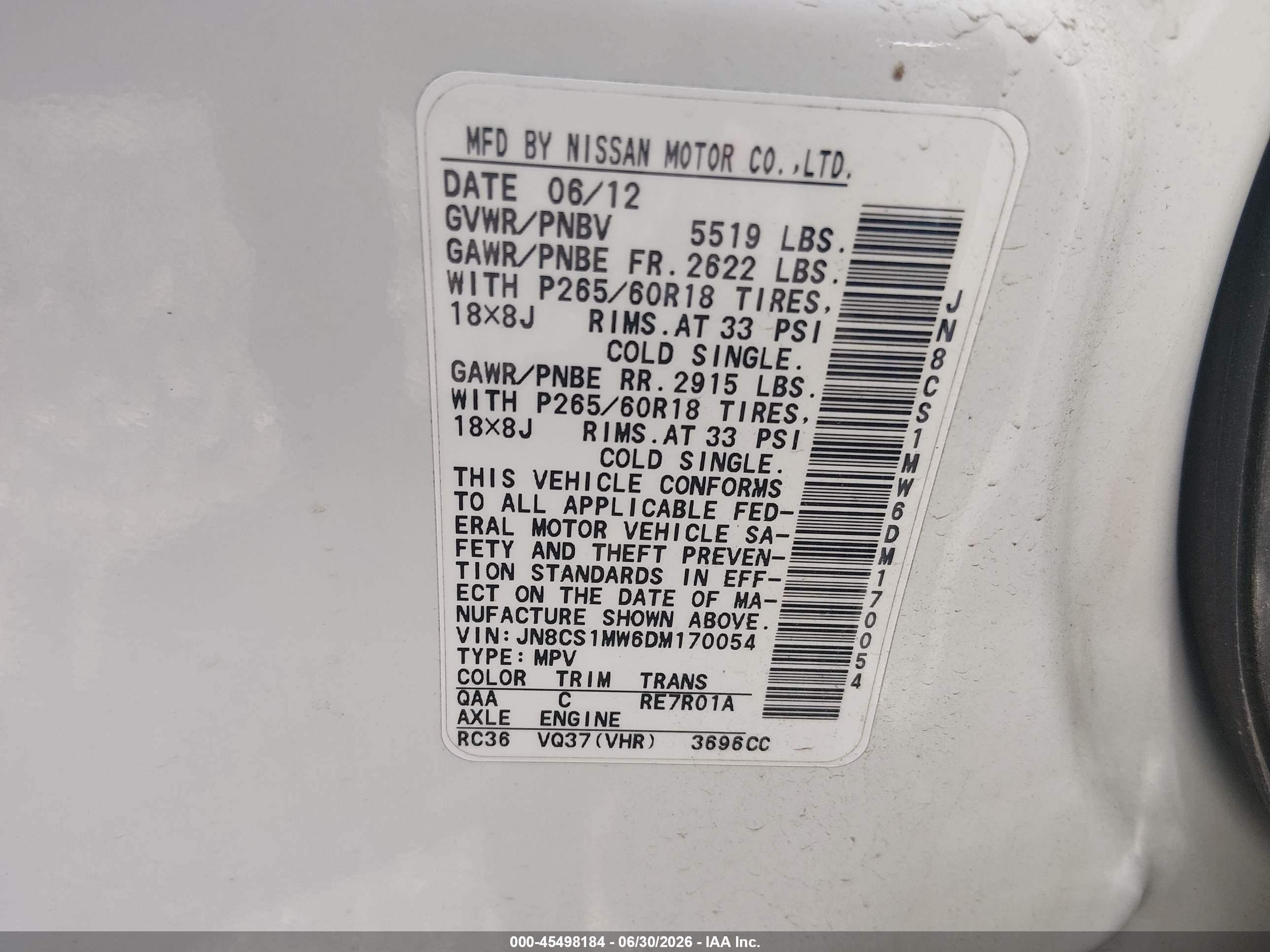 2013 Infiniti Fx37 White vin: JN8CS1MW6DM170054