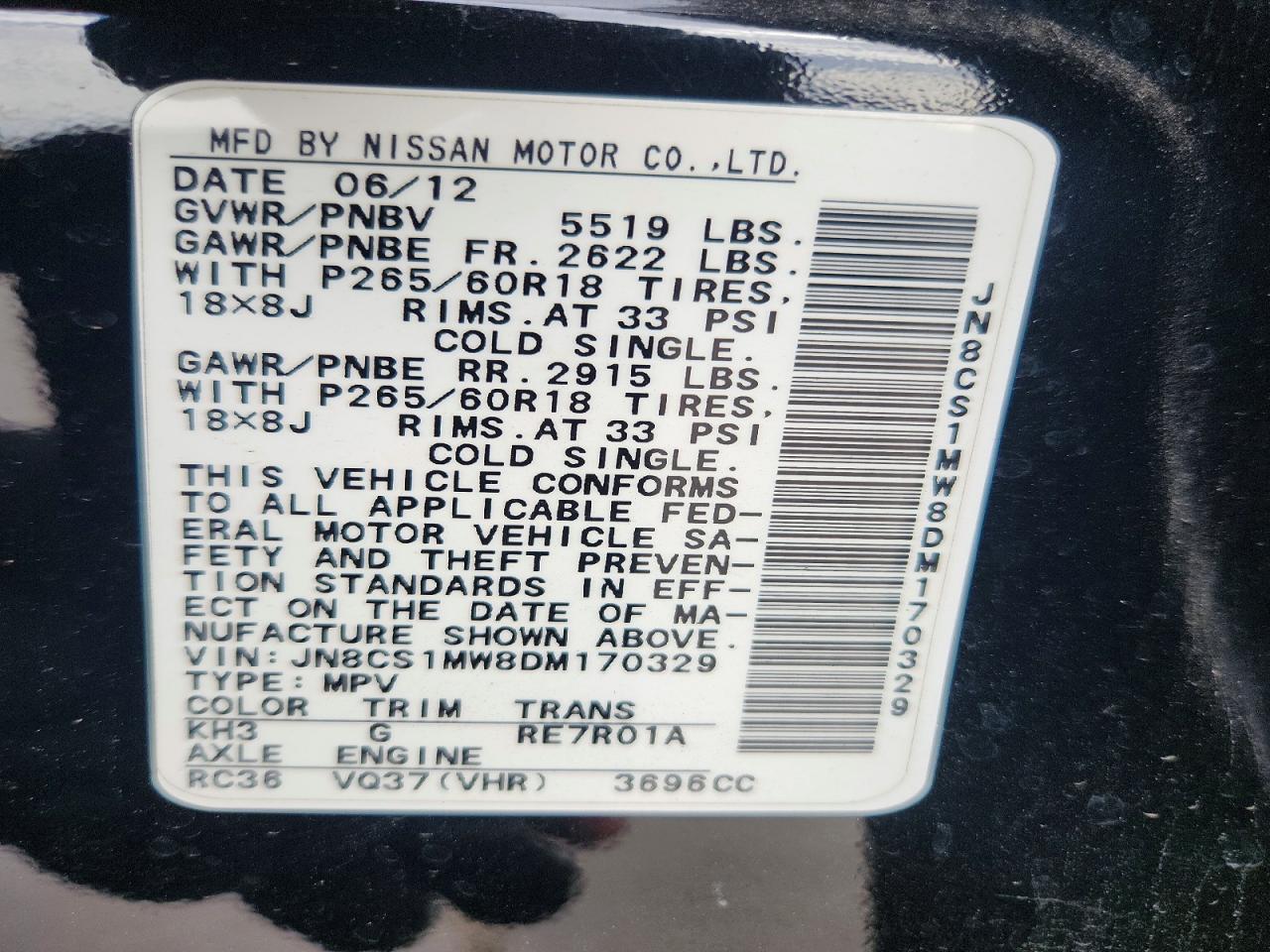 2013 Infiniti Fx37 Base Black vin: JN8CS1MW8DM170329