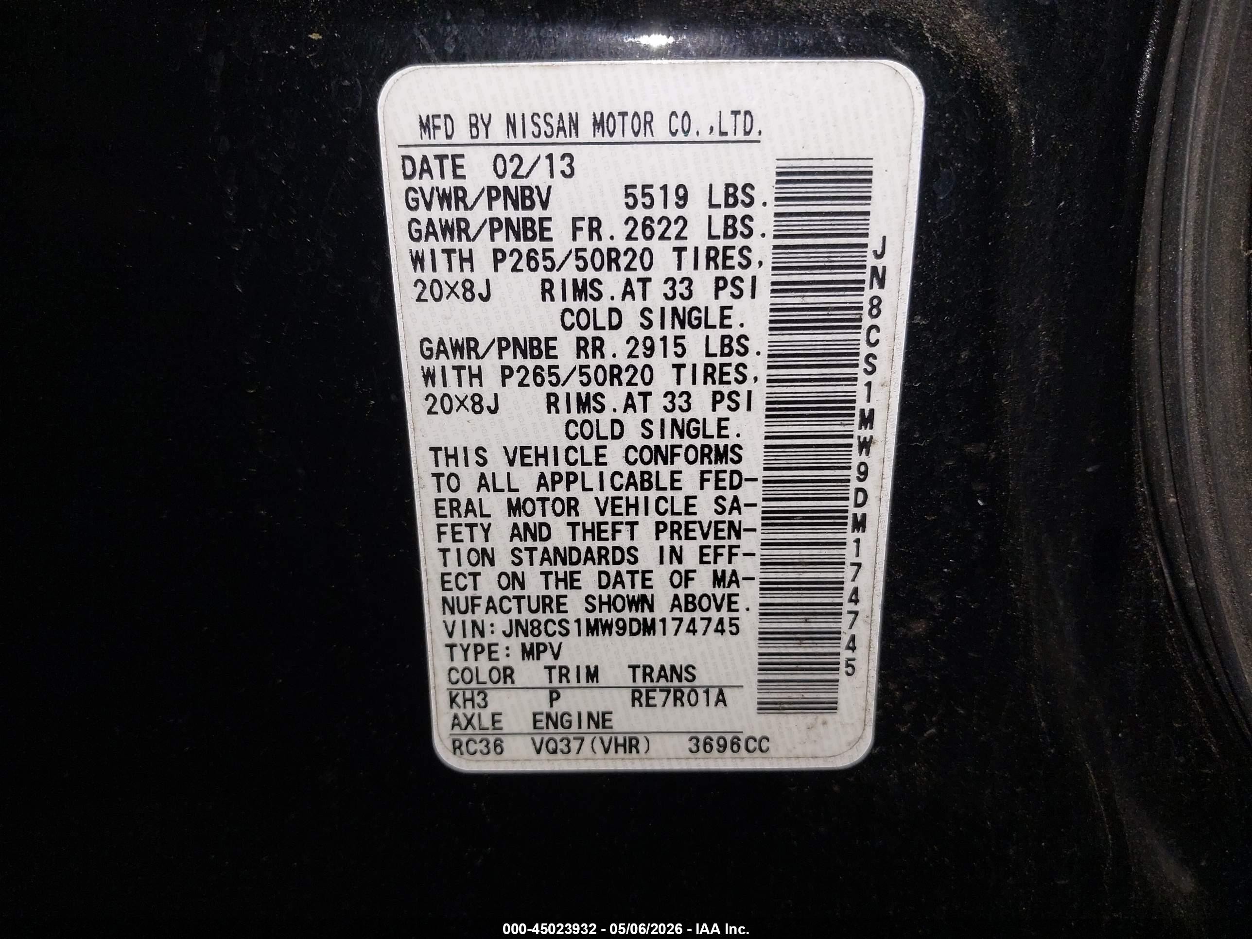 2013 Infiniti Fx37   Black vin: JN8CS1MW9DM174745