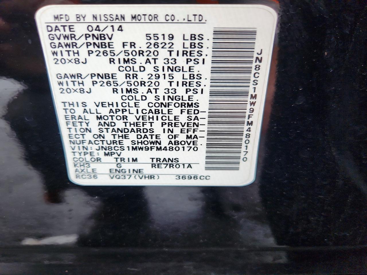 2015 Infiniti Qx70 Base Black vin: JN8CS1MW9FM480170
