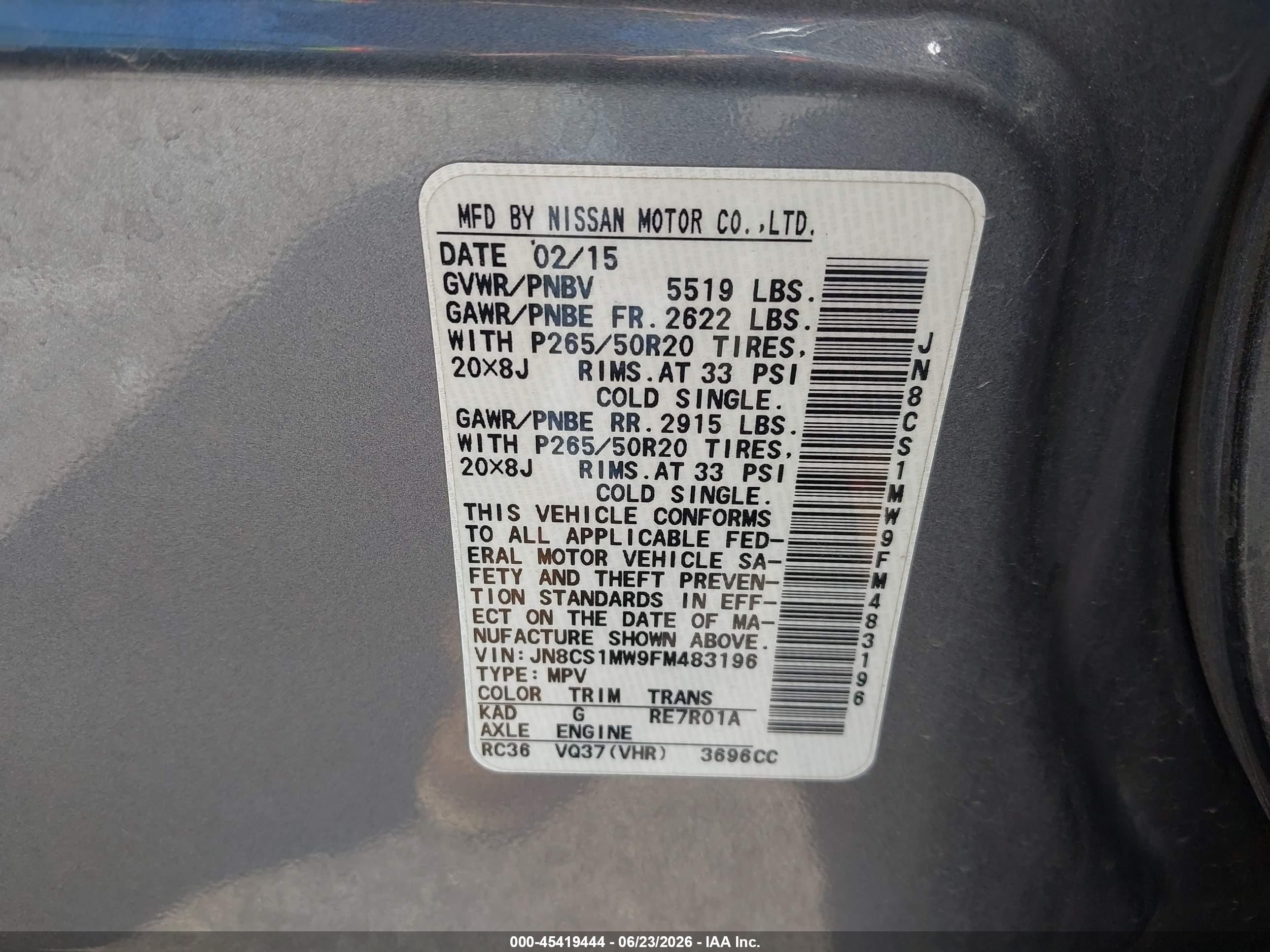 2015 Infiniti Qx70 Silver vin: JN8CS1MW9FM483196