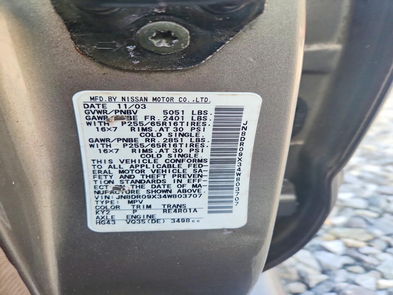 2004 Nissan Pathfinder Se Beige vin: JN8DR09X34W803707