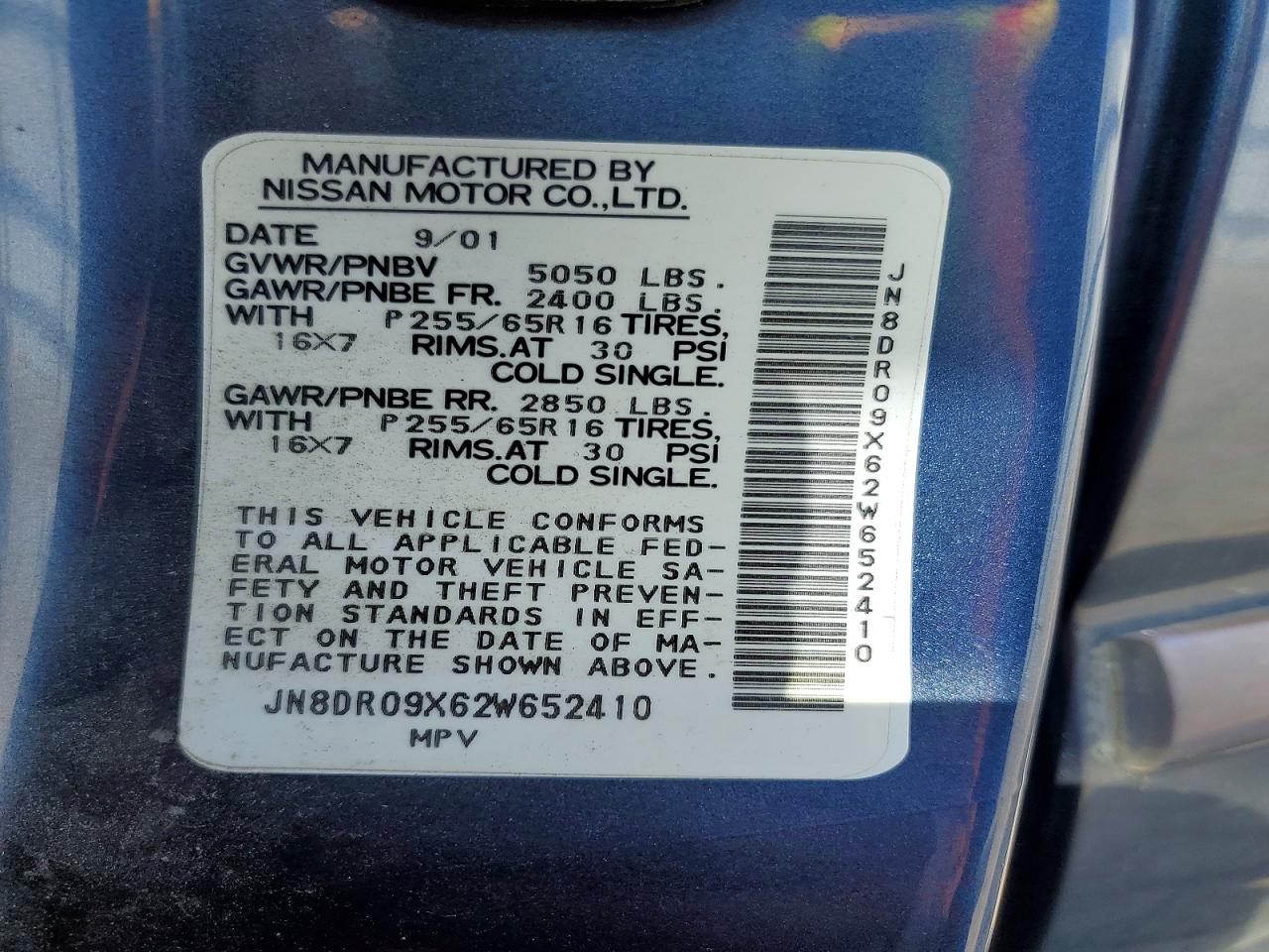 2002 Niss Pathfinder Blue vin: JN8DR09X62W652410