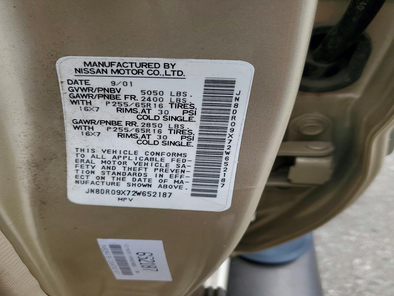 2002 Nissan Pathfinder Se Gold vin: JN8DR09X72W652187