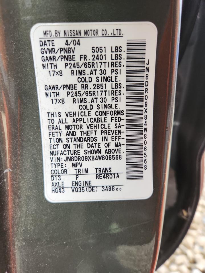 2004 Nissan Pathfinder Le Green vin: JN8DR09X84W806568