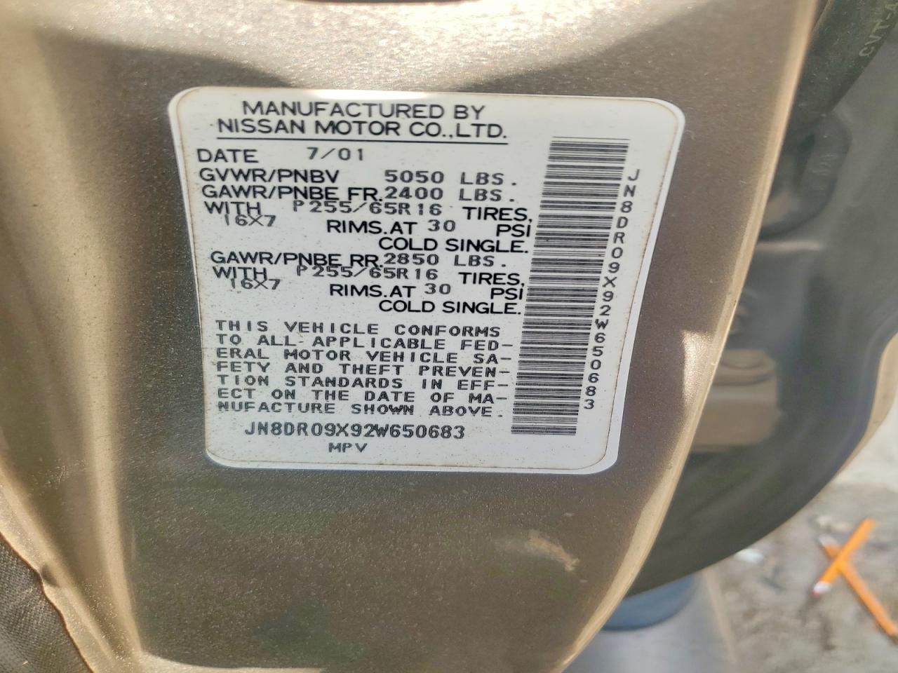 2002 Niss Pathfinder Золотой vin: JN8DR09X92W650683