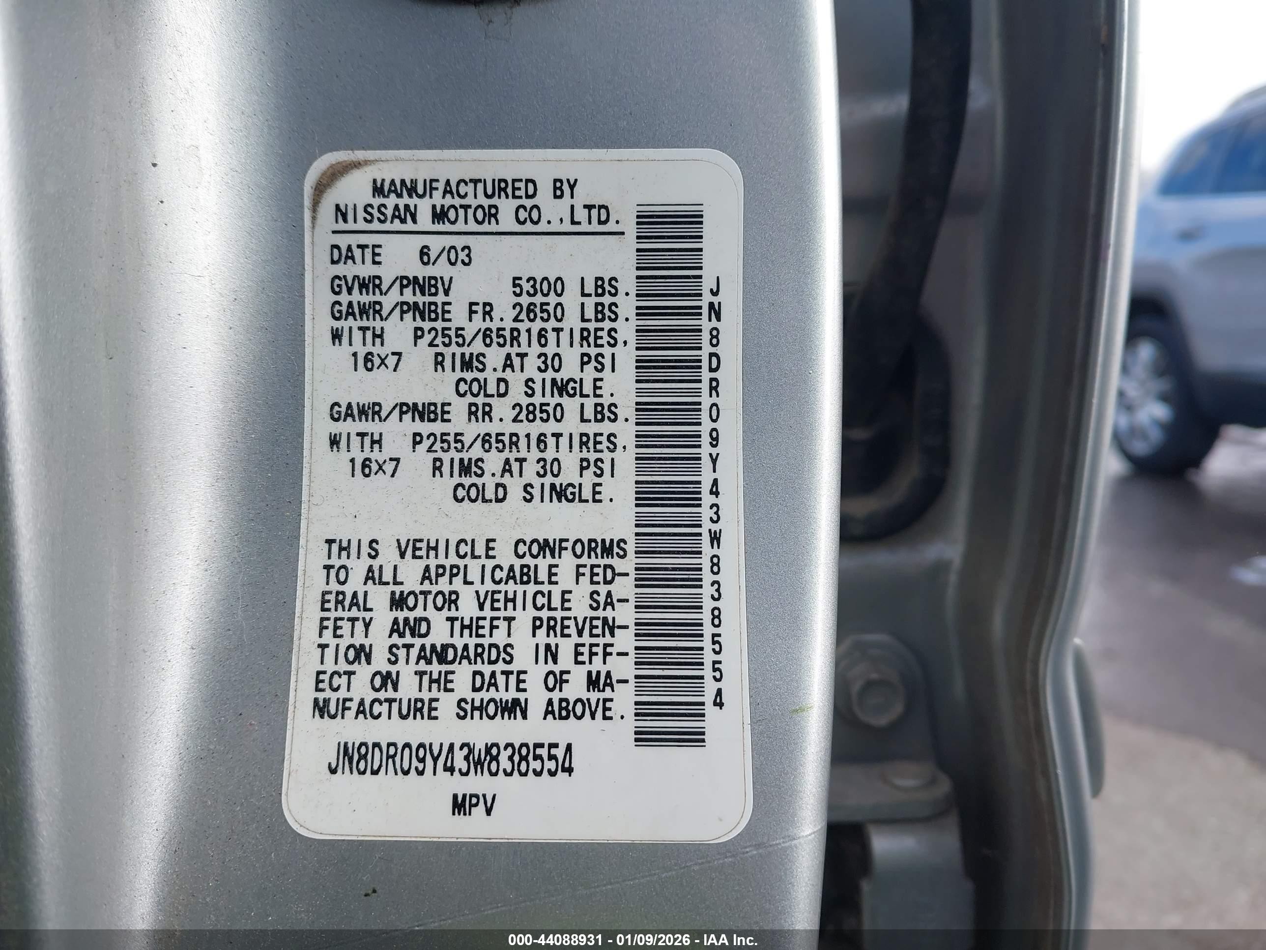 2003 Nissan Pathfinder Se Gray vin: JN8DR09Y43W838554