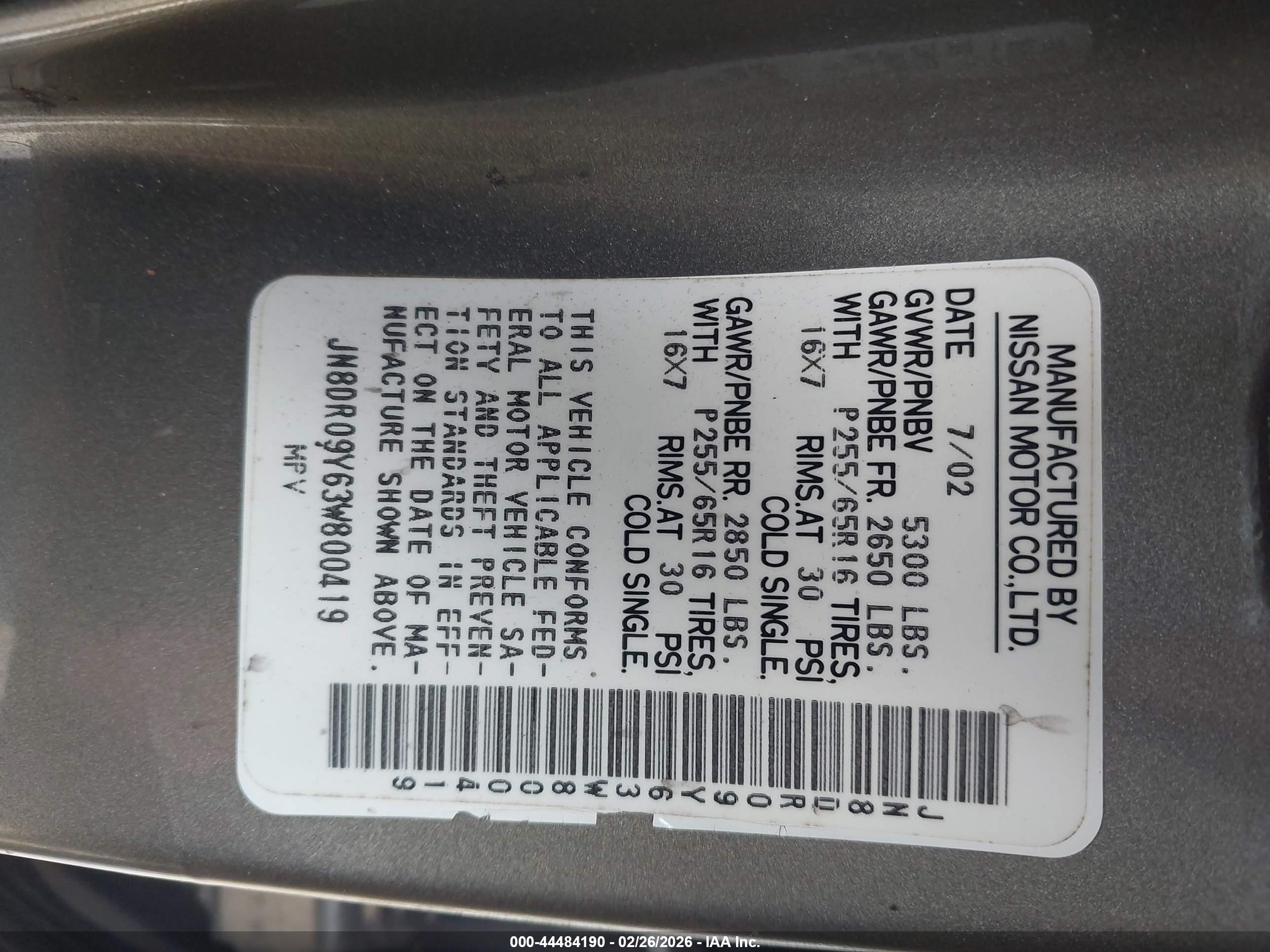 2003 Nissan Pathfinder Se Tan vin: JN8DR09Y63W800419